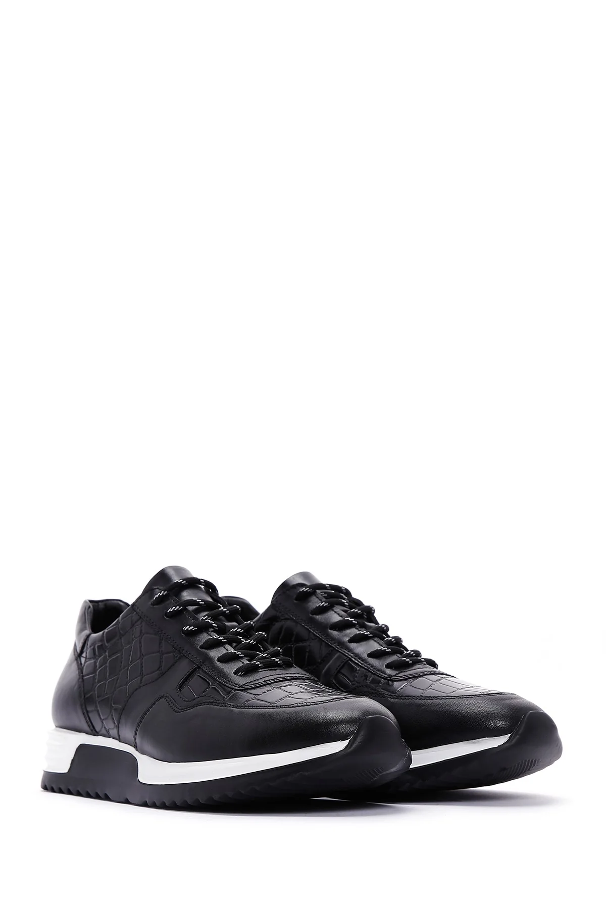 Erkek Siyah Kroko Deri Kalın Tabanlı Sneaker - Image 3