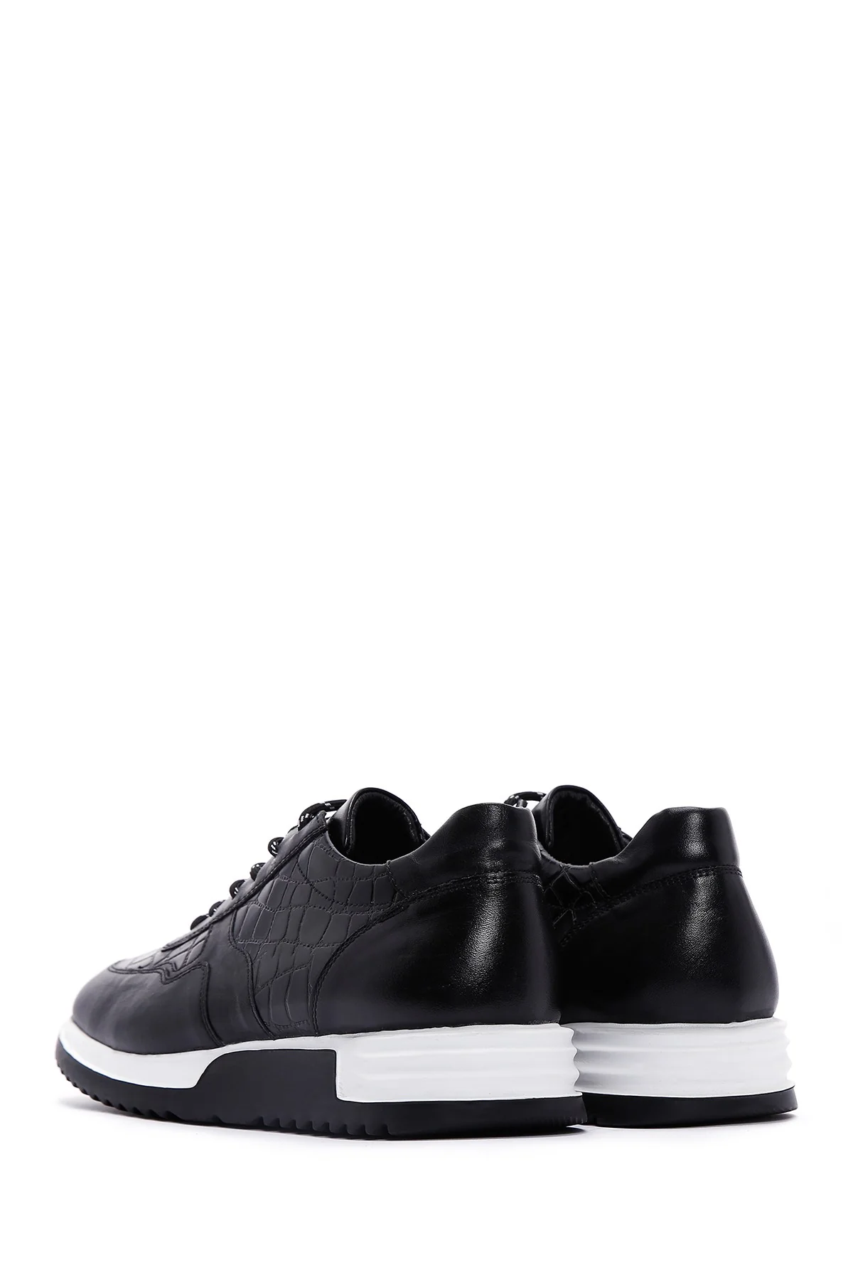 Erkek Siyah Kroko Deri Kalın Tabanlı Sneaker - Image 5