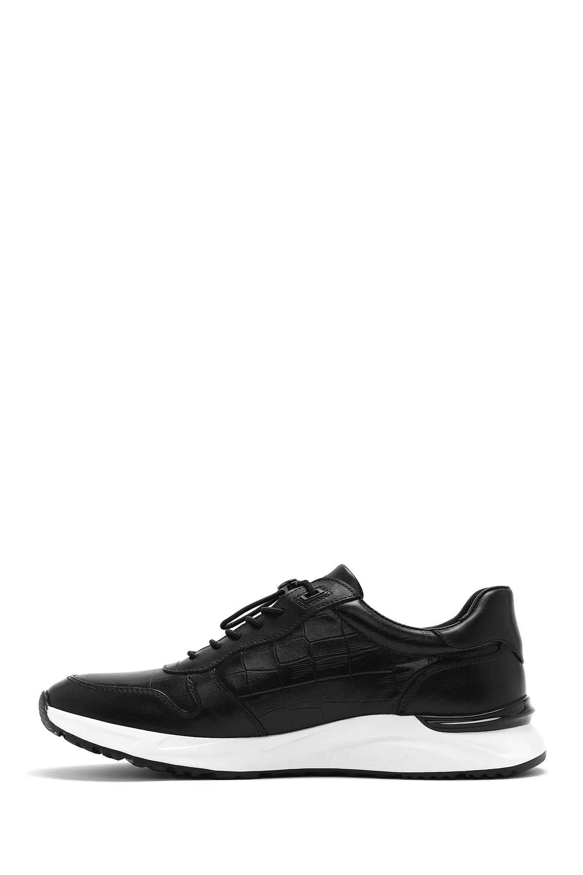 Erkek Siyah Kroko Desenli Bağcıklı Deri Sneaker - Image 2