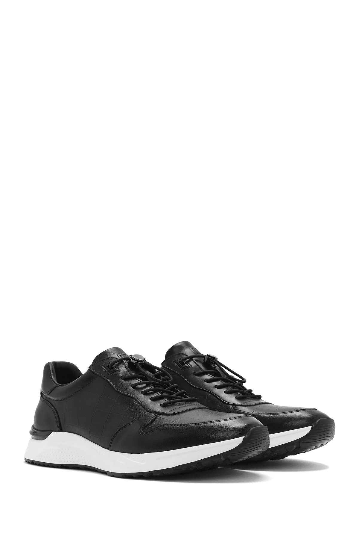 Erkek Siyah Kroko Desenli Bağcıklı Deri Sneaker - Image 3