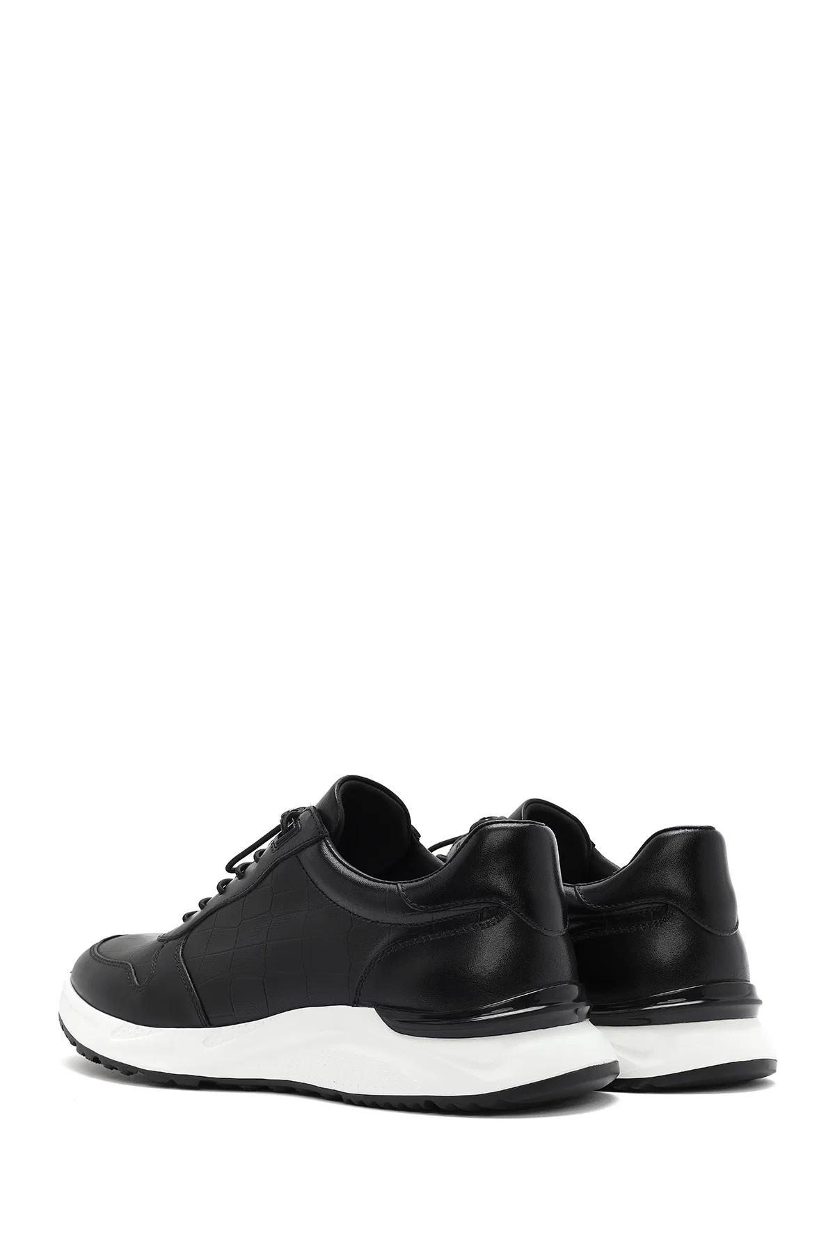 Erkek Siyah Kroko Desenli Bağcıklı Deri Sneaker - Image 5