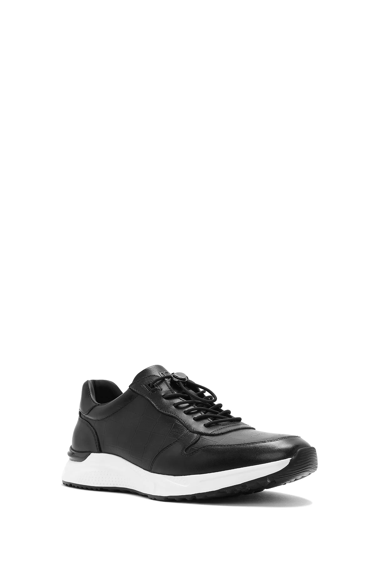 Erkek Siyah Kroko Desenli Bağcıklı Deri Sneaker - Image 6