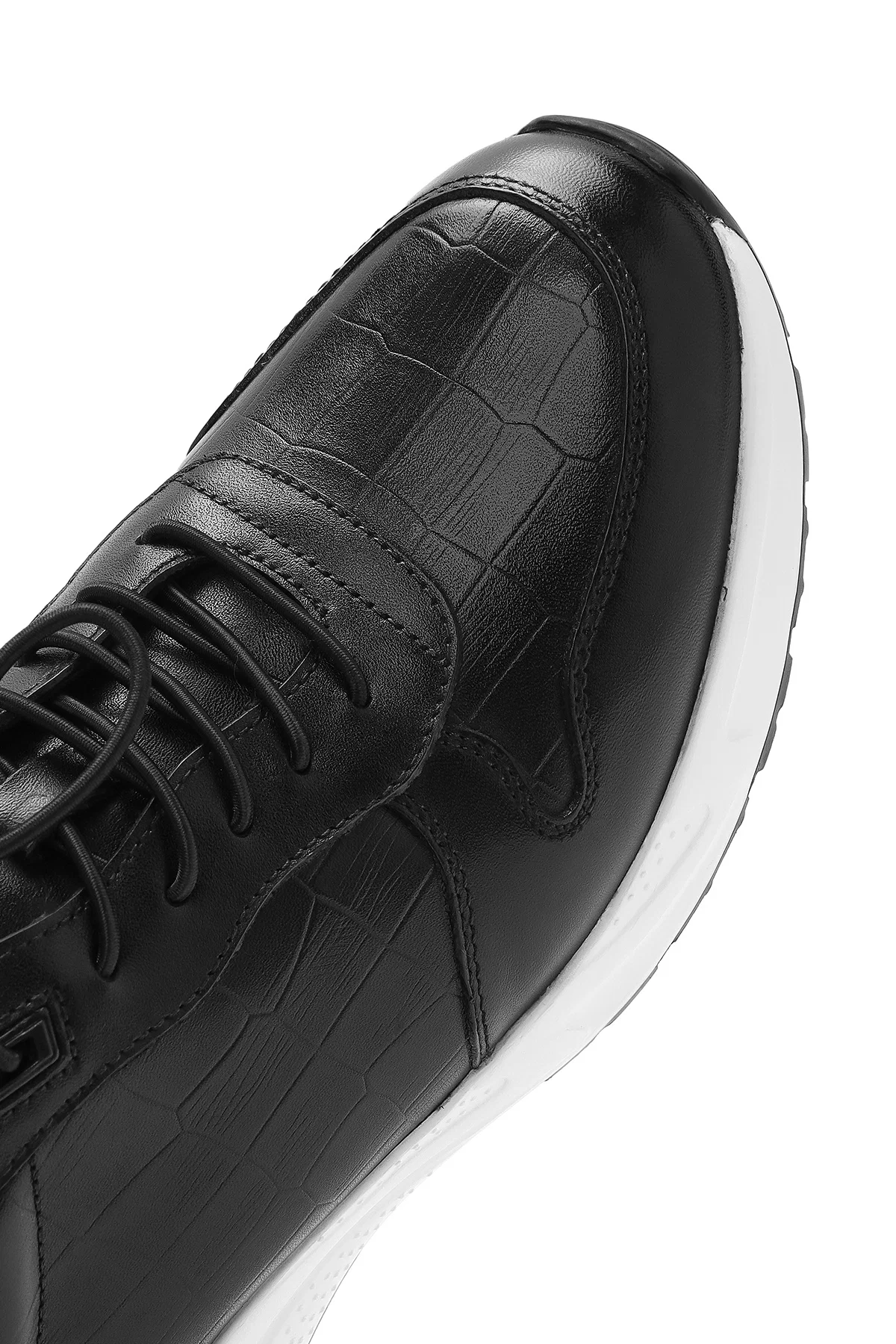 Erkek Siyah Kroko Desenli Bağcıklı Deri Sneaker - Image 9