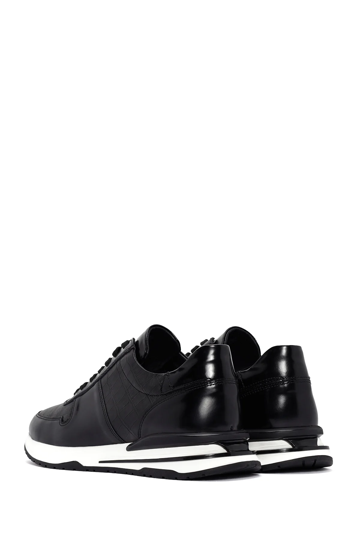 Erkek Siyah Kroko Desenli Bağcıklı Kalın Tabanlı Deri Sneaker - Image 5