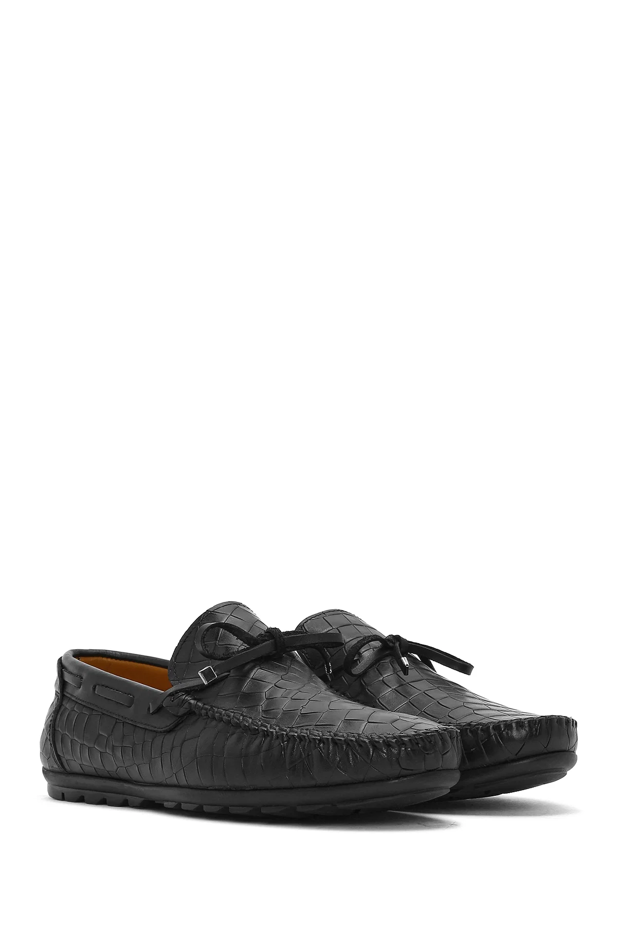 Erkek Siyah Kroko Desenli Deri Casual Loafer - Image 3