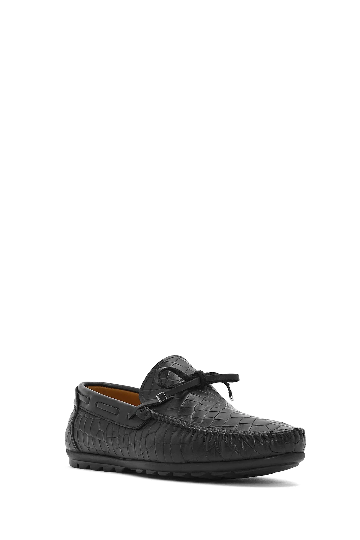 Erkek Siyah Kroko Desenli Deri Casual Loafer - Image 6