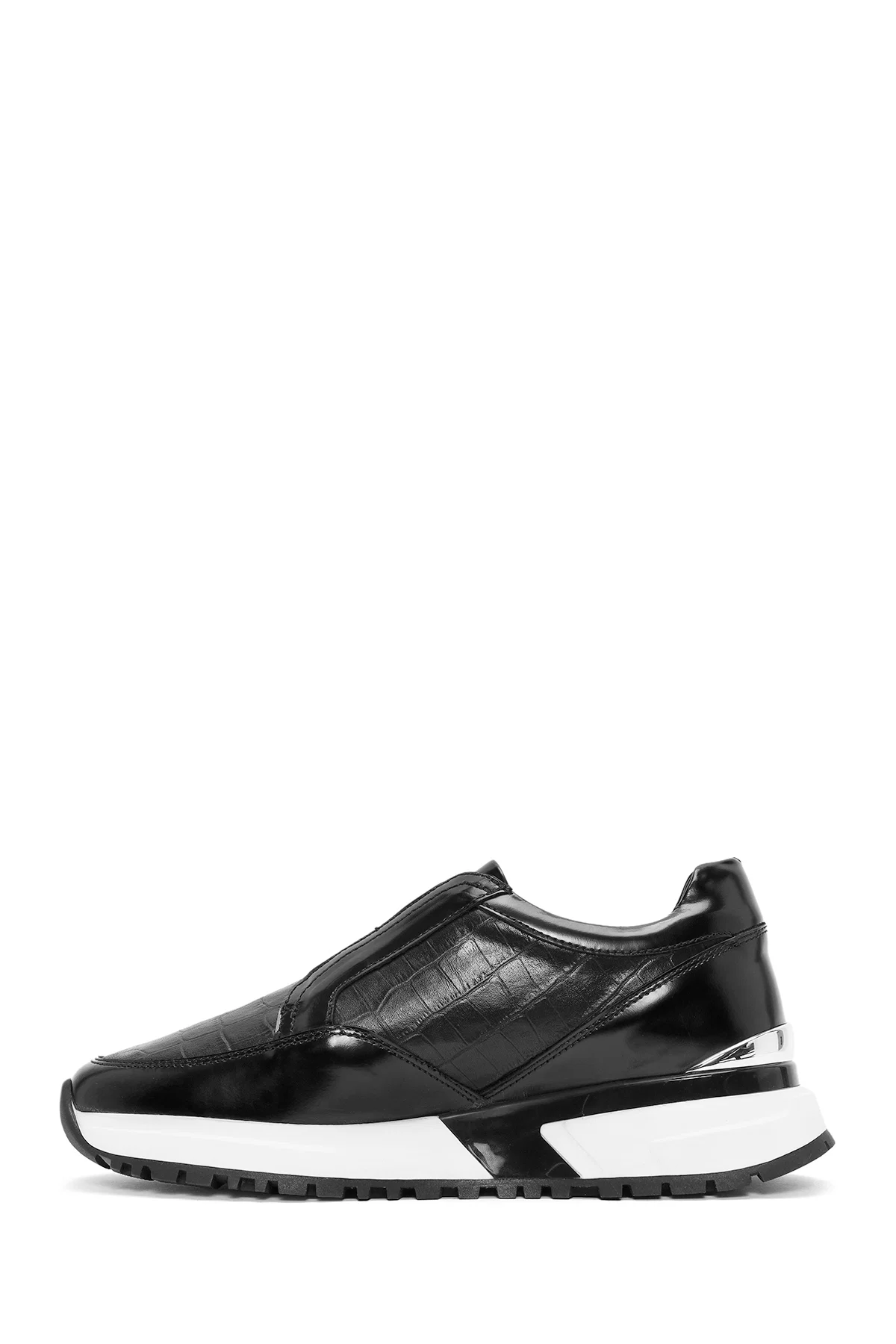 Erkek Siyah Kroko Desenli Deri Sneaker - Image 2