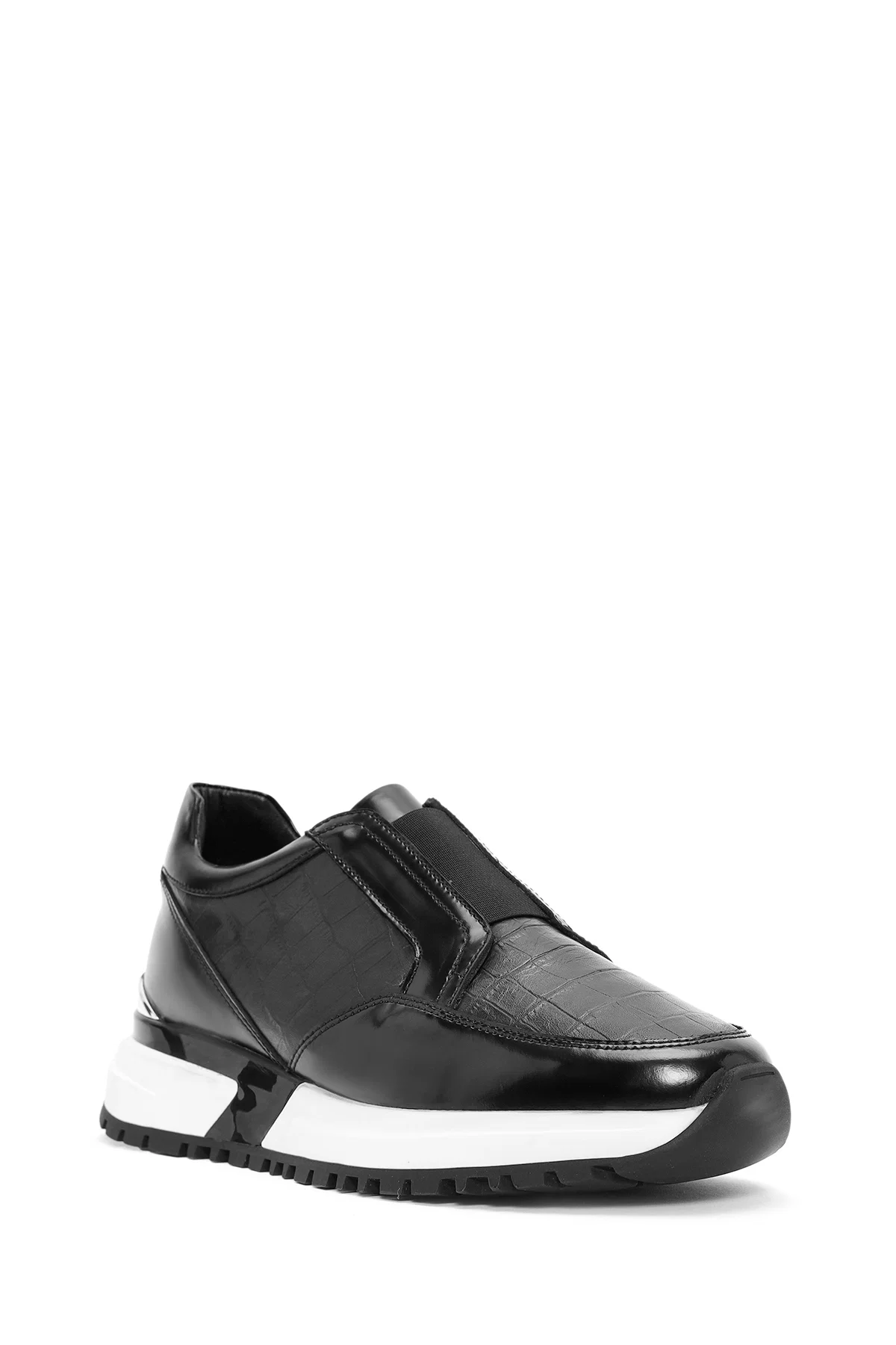 Erkek Siyah Kroko Desenli Deri Sneaker - Image 6