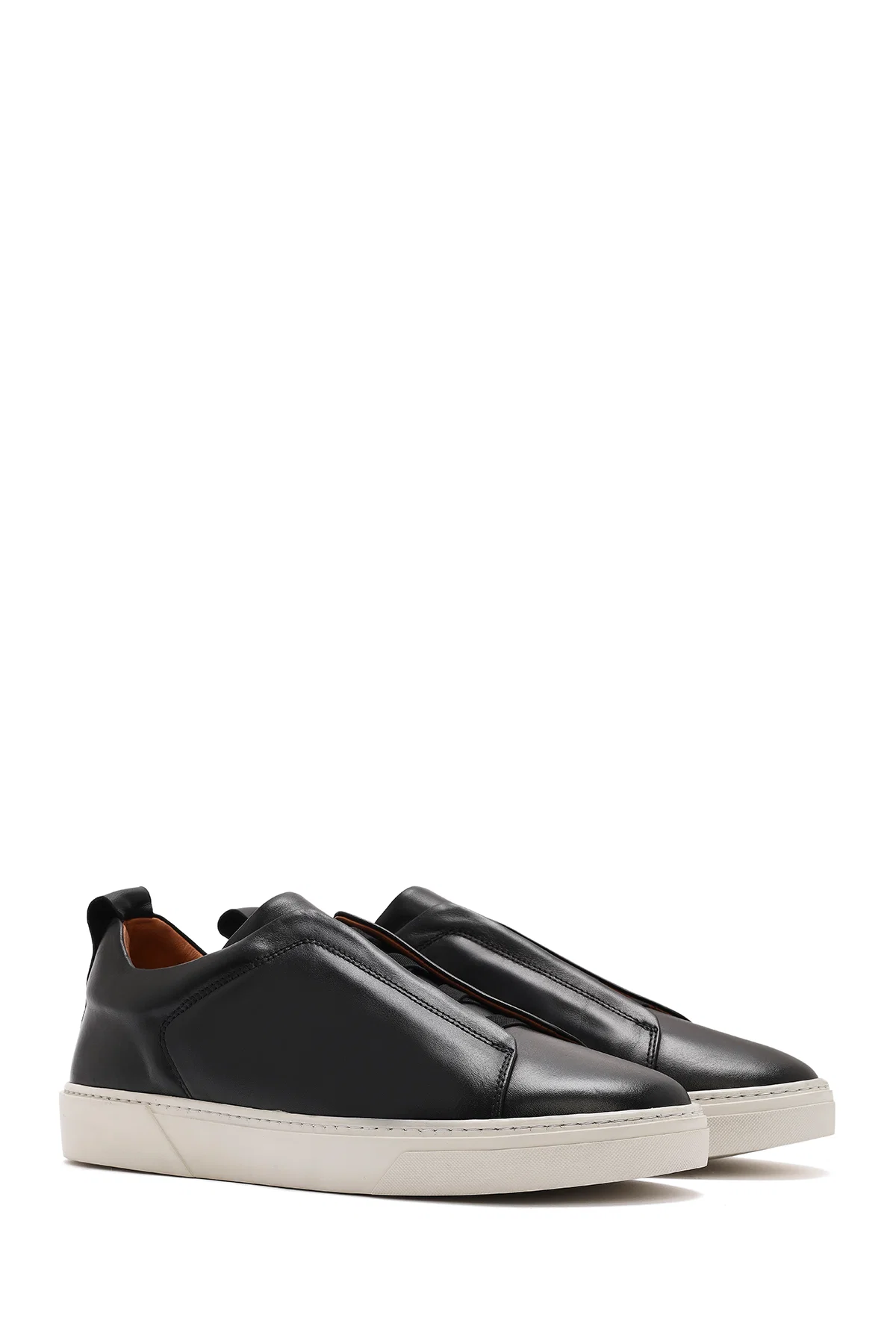 Erkek Siyah Lastikli Deri Sneaker - Image 3