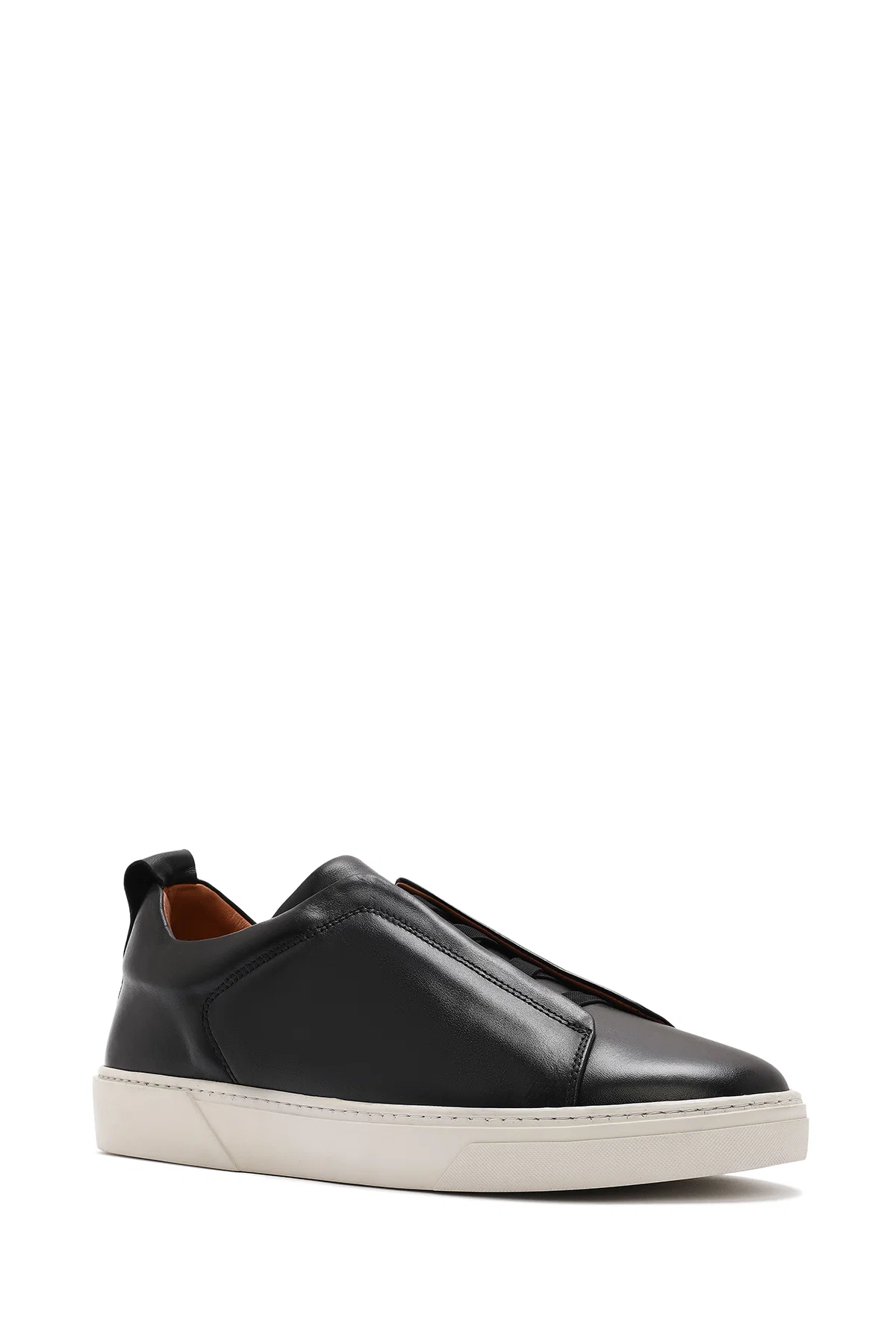 Erkek Siyah Lastikli Deri Sneaker - Image 6