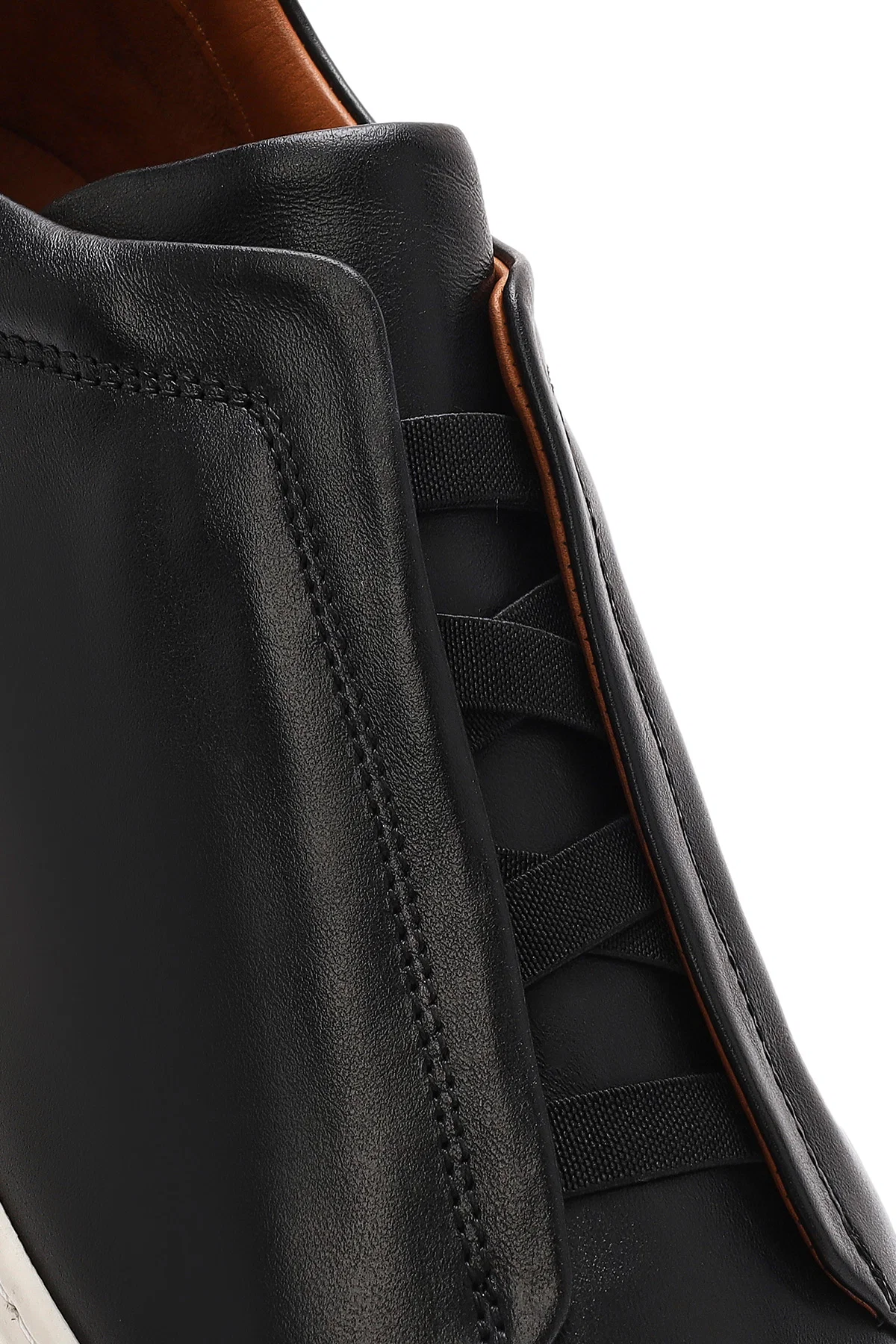 Erkek Siyah Lastikli Deri Sneaker - Image 9