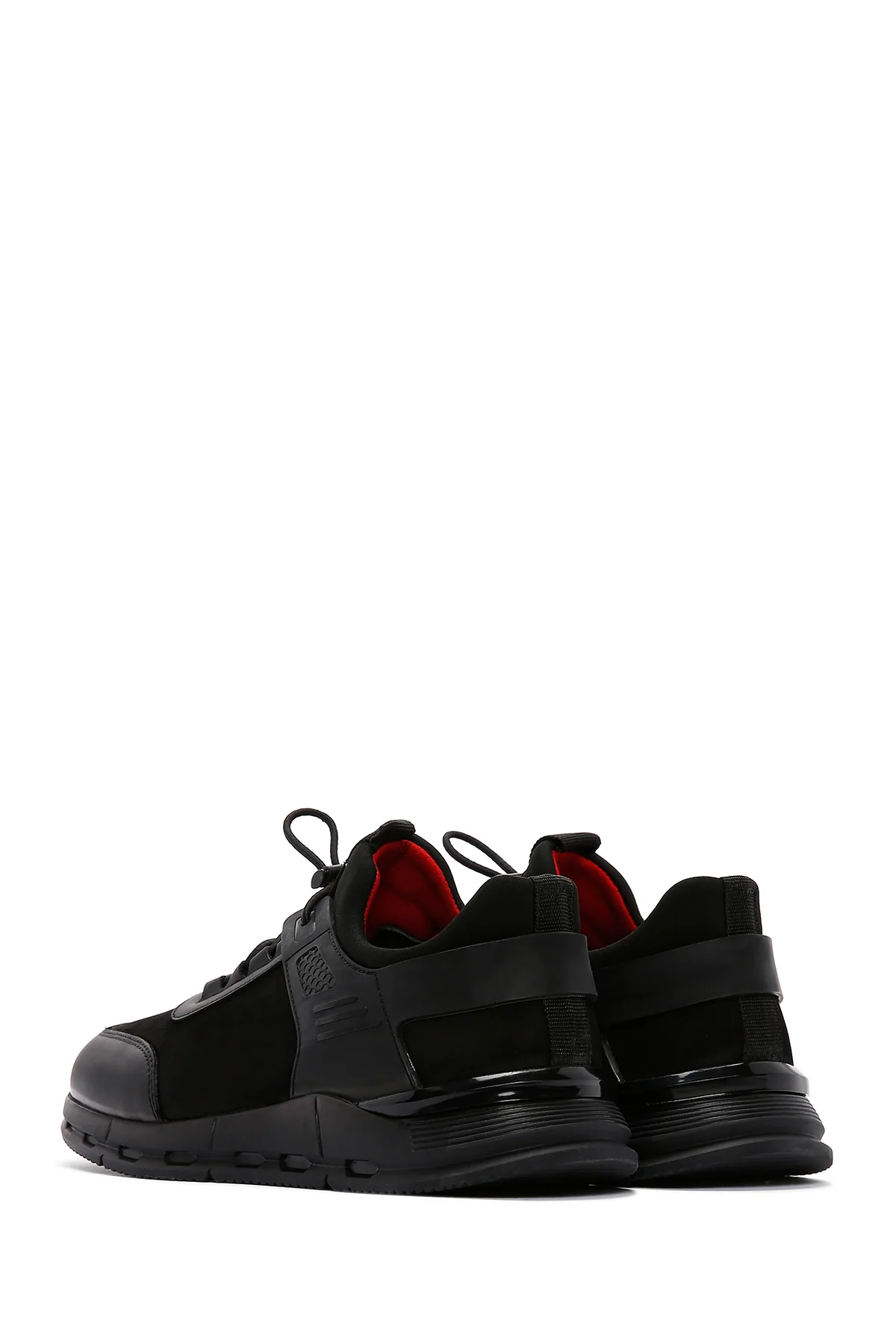 Erkek Siyah Nubuk Deri Detaylı Sneaker - Image 6