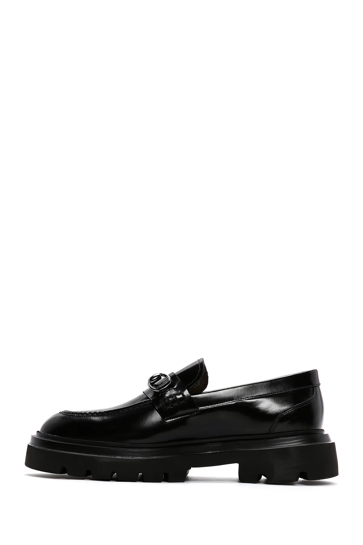 Erkek Siyah Rugan Deri Tokalı Kalın Tabanlı Casual Loafer - Image 2