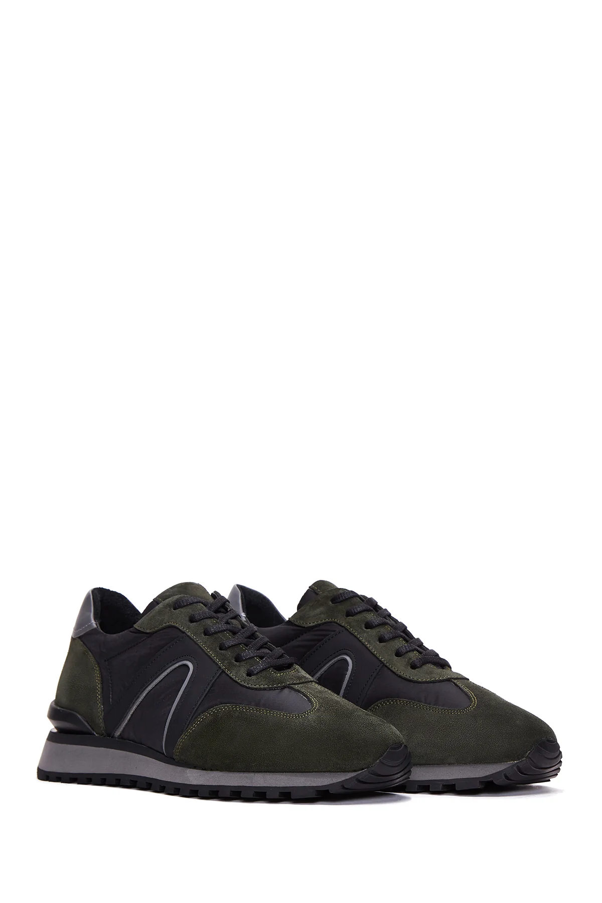 Erkek Siyah Süet Deri Detaylı Sneaker - Image 3