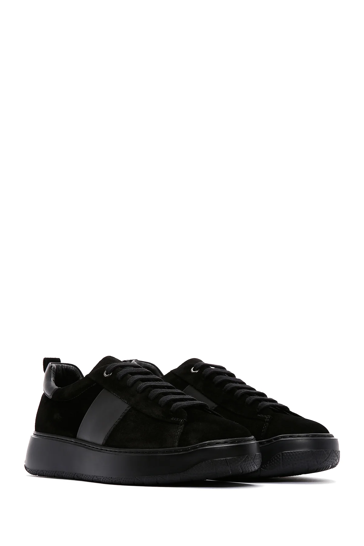 Erkek Siyah Süet Deri Kalın Tabanlı Sneaker - Image 3