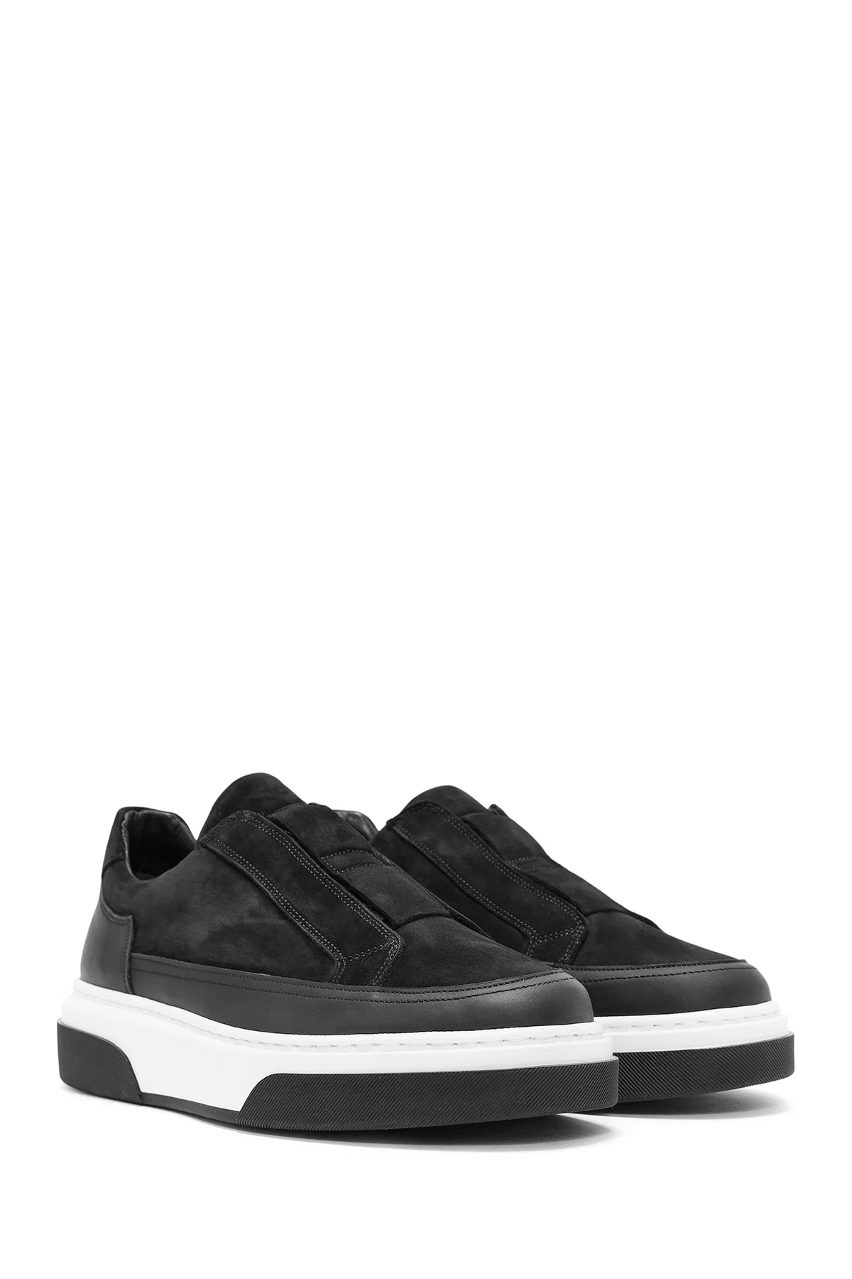 Erkek Siyah Süet Kalın Tabanlı Deri Sneaker - Image 3