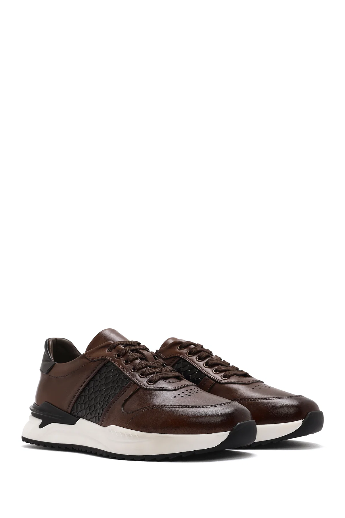 Erkek Taba Bağcıklı Deri Casual Sneaker - Image 3