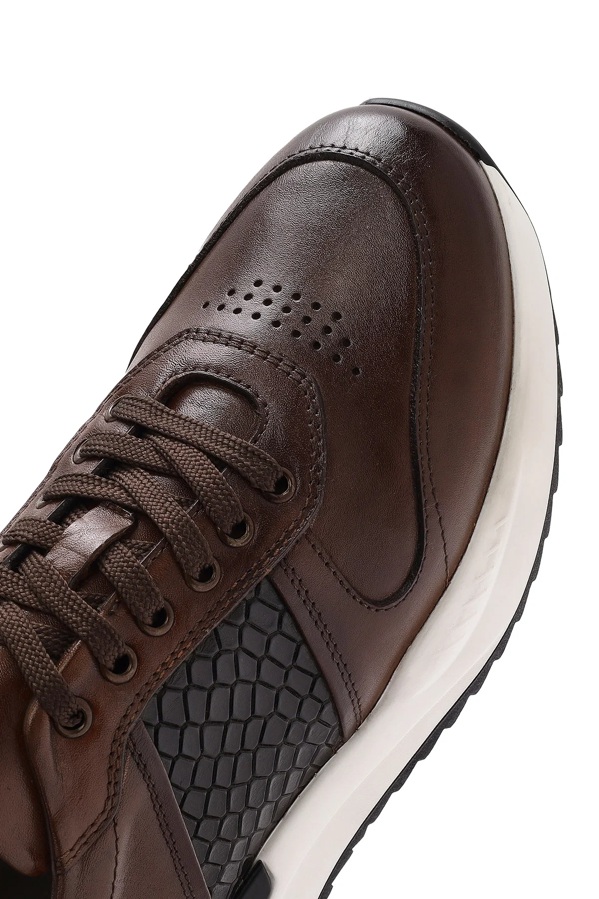 Erkek Taba Bağcıklı Deri Casual Sneaker - Image 9