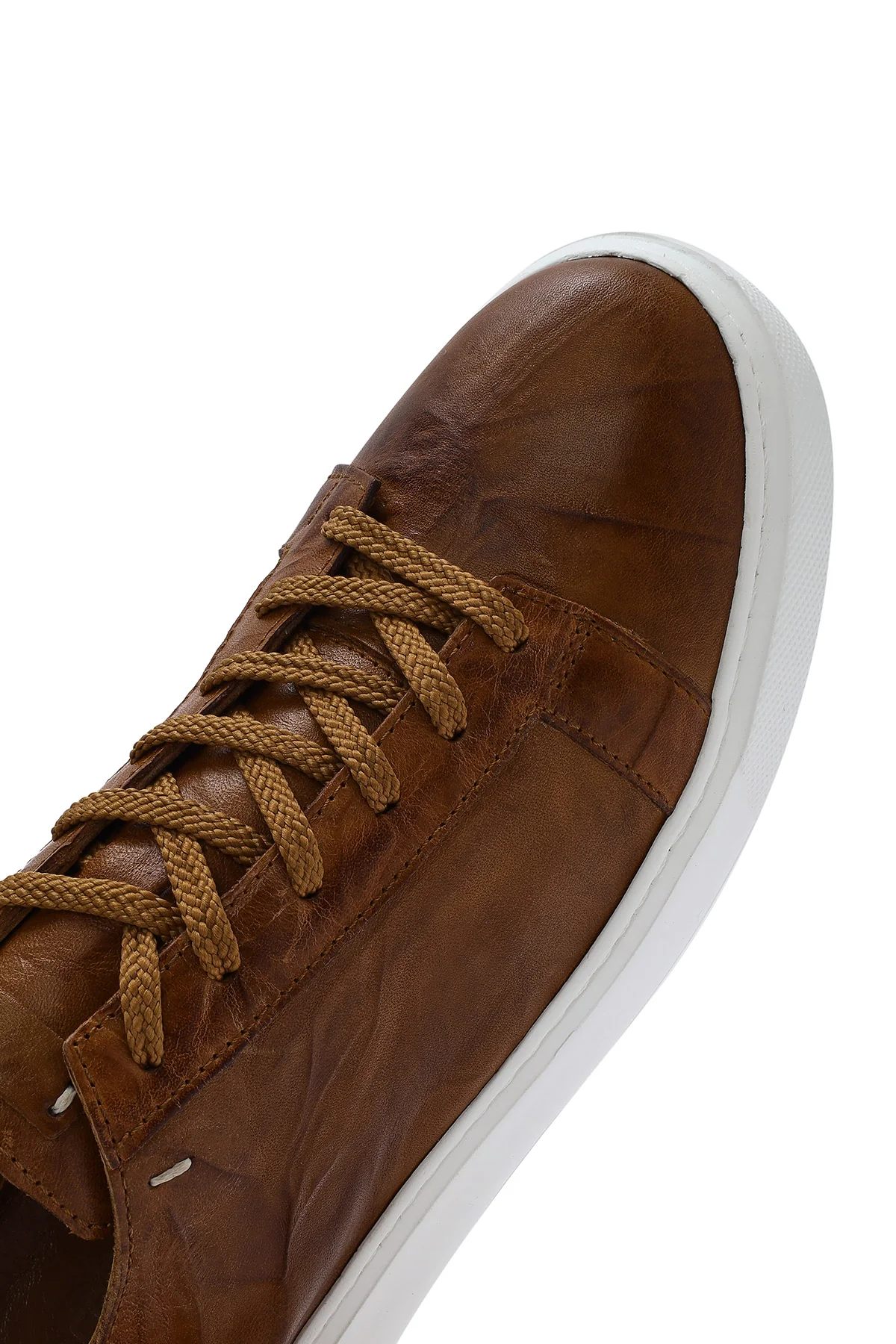 Erkek Taba Bağcıklı Kalın Tabanlı Baskılı Deri Sneaker - Image 10