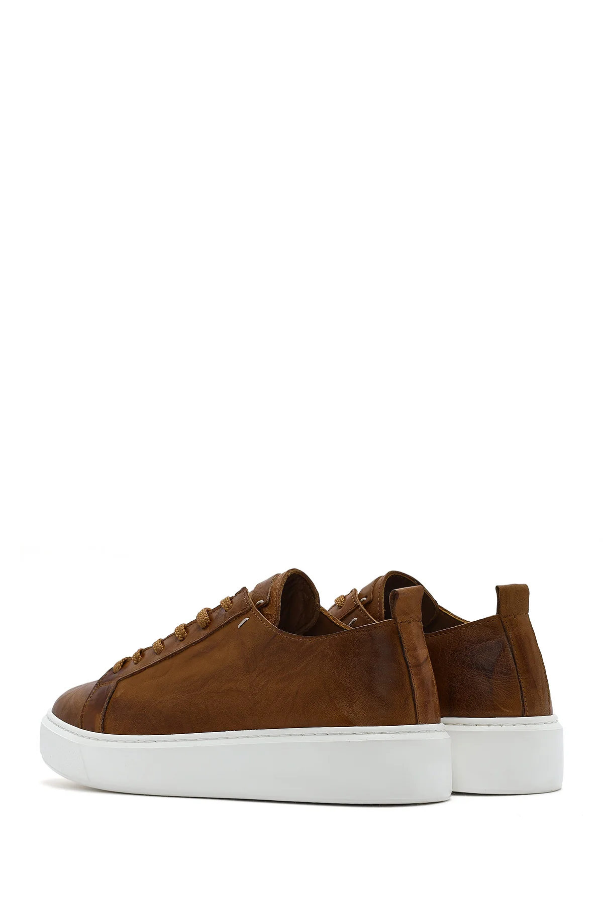 Erkek Taba Bağcıklı Kalın Tabanlı Baskılı Deri Sneaker - Image 6