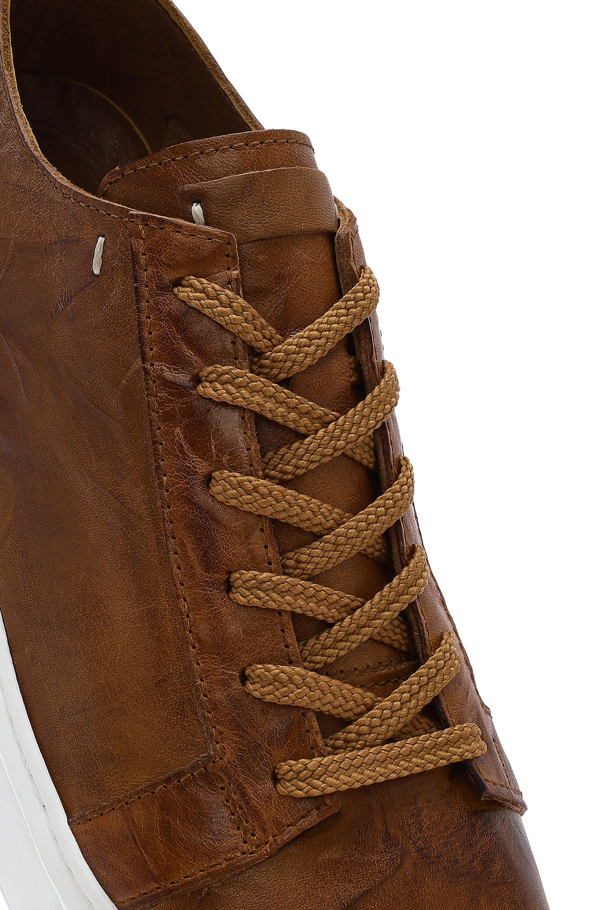 Erkek Taba Bağcıklı Kalın Tabanlı Baskılı Deri Sneaker - Image 9