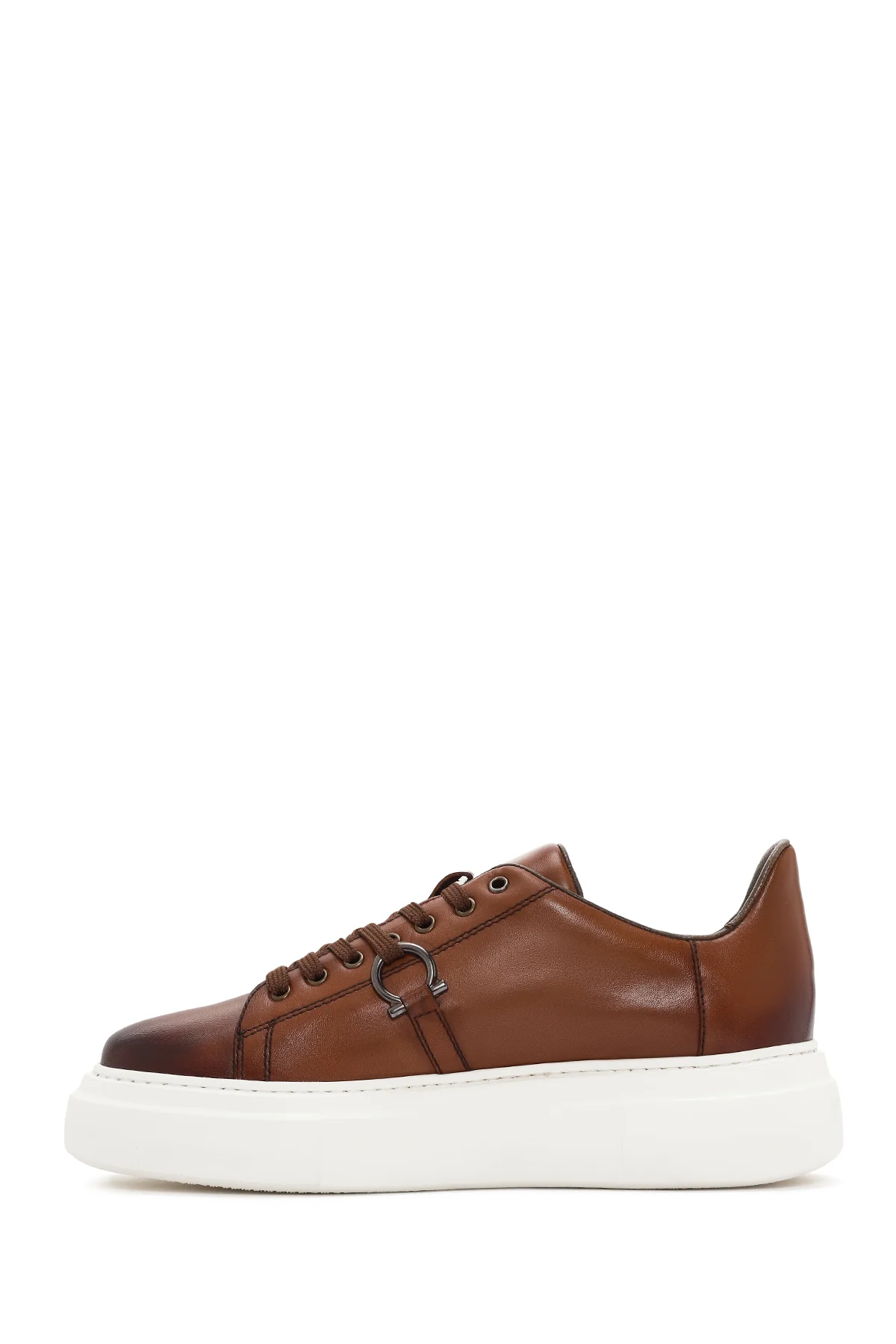 Erkek Taba Bağcıklı Kalın Tabanlı Deri Sneaker - Image 2
