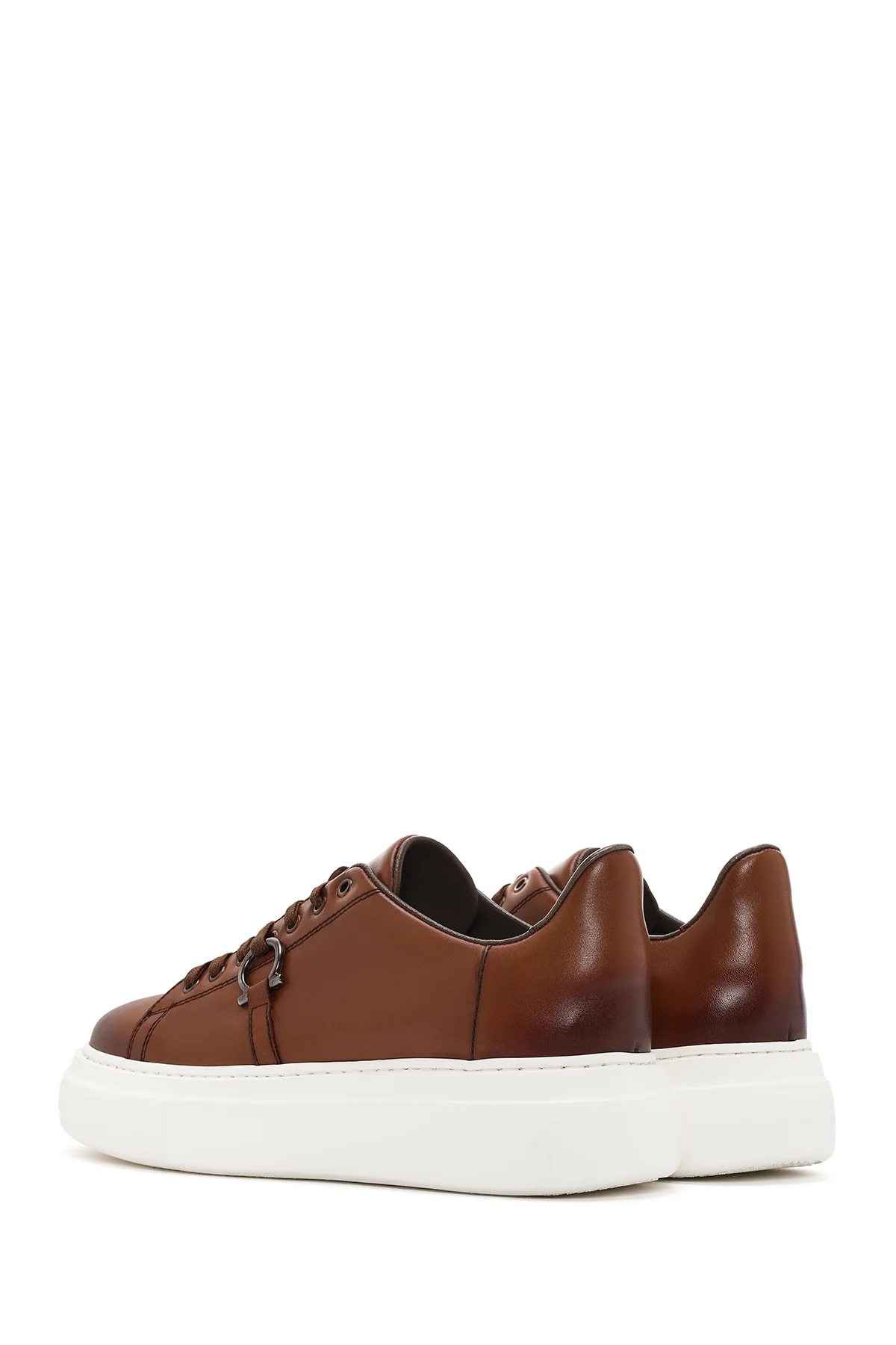 Erkek Taba Bağcıklı Kalın Tabanlı Deri Sneaker - Image 5