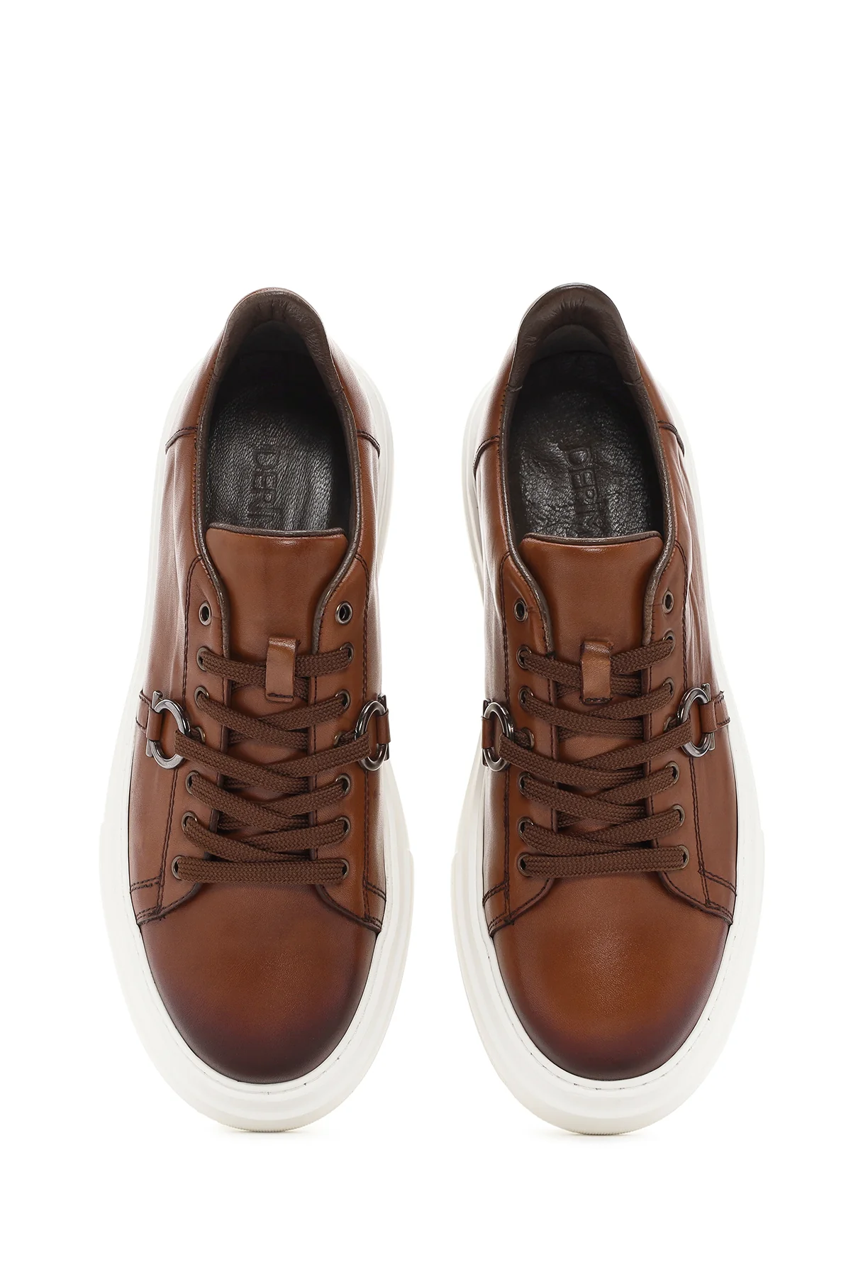 Erkek Taba Bağcıklı Kalın Tabanlı Deri Sneaker - Image 7