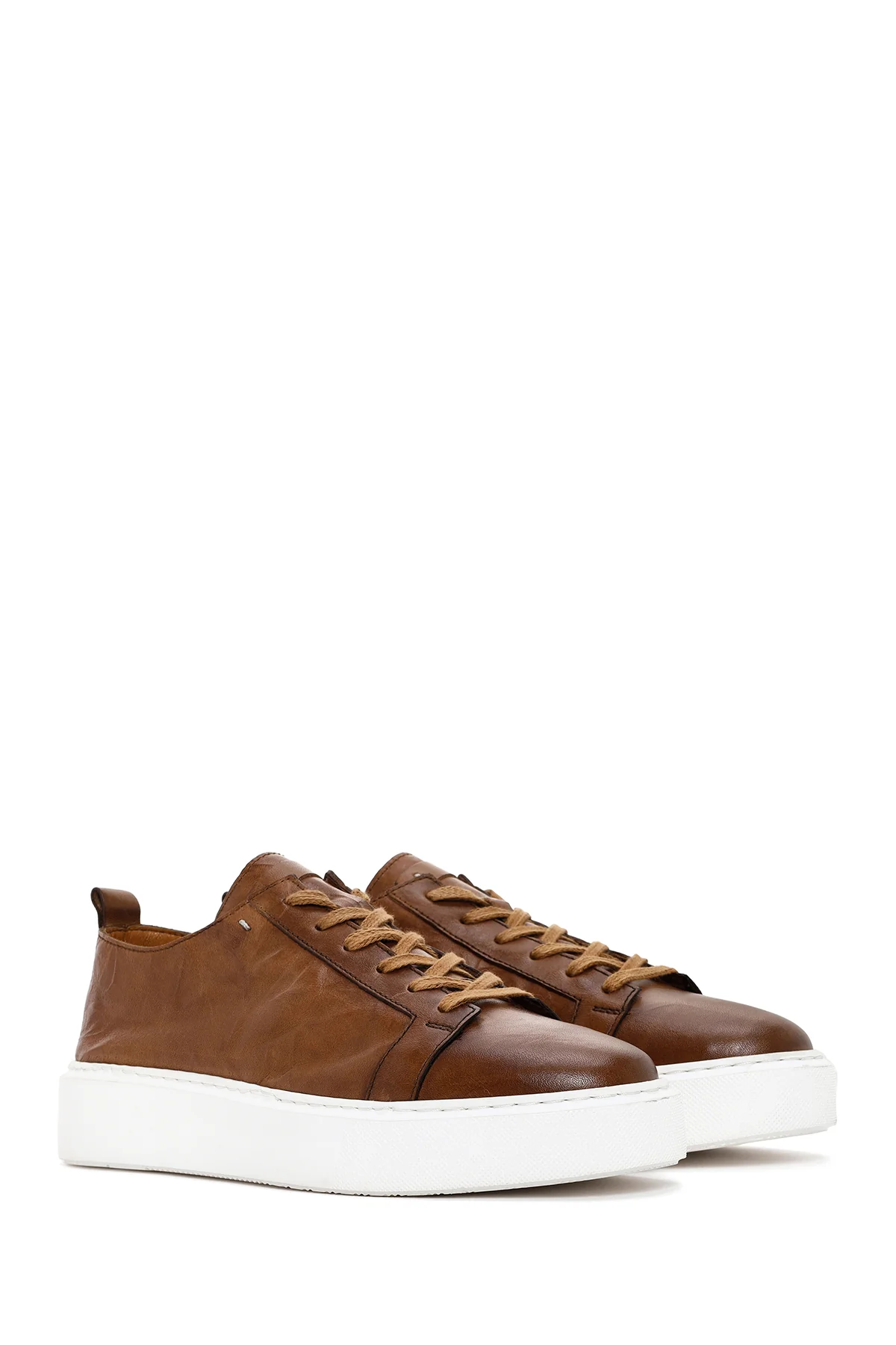 Erkek Taba Bağcıklı Kalın Tabanlı Deri Sneaker - Image 3
