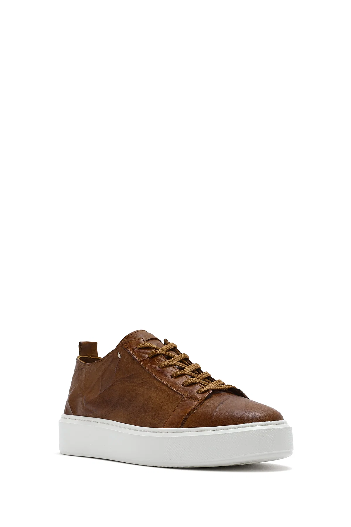 Erkek Taba Bağcıklı Kalın Tabanlı Deri Sneaker - Image 6