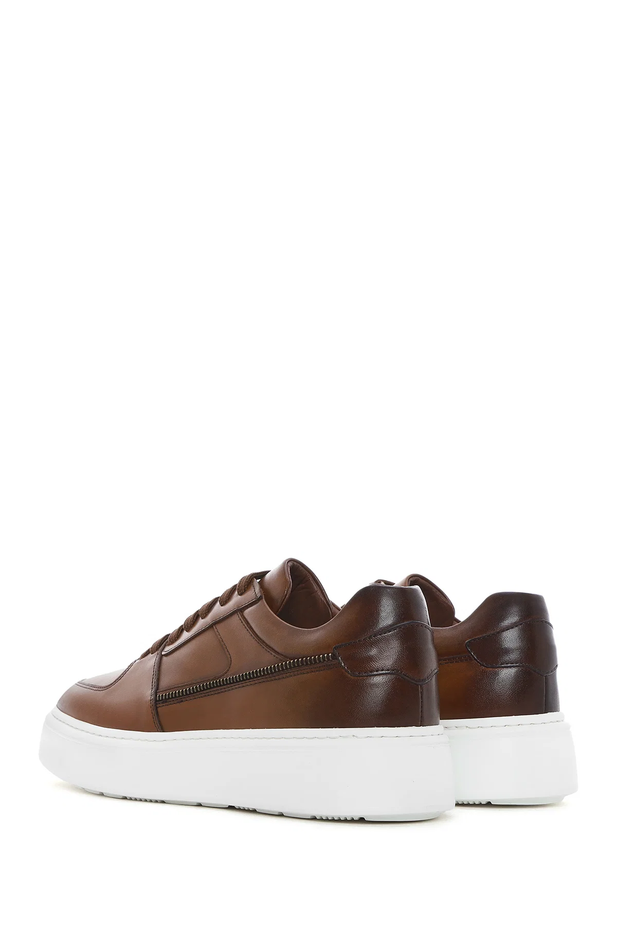 Erkek Taba Bağcıklı Kalın Tabanlı Deri Sneaker - Image 6