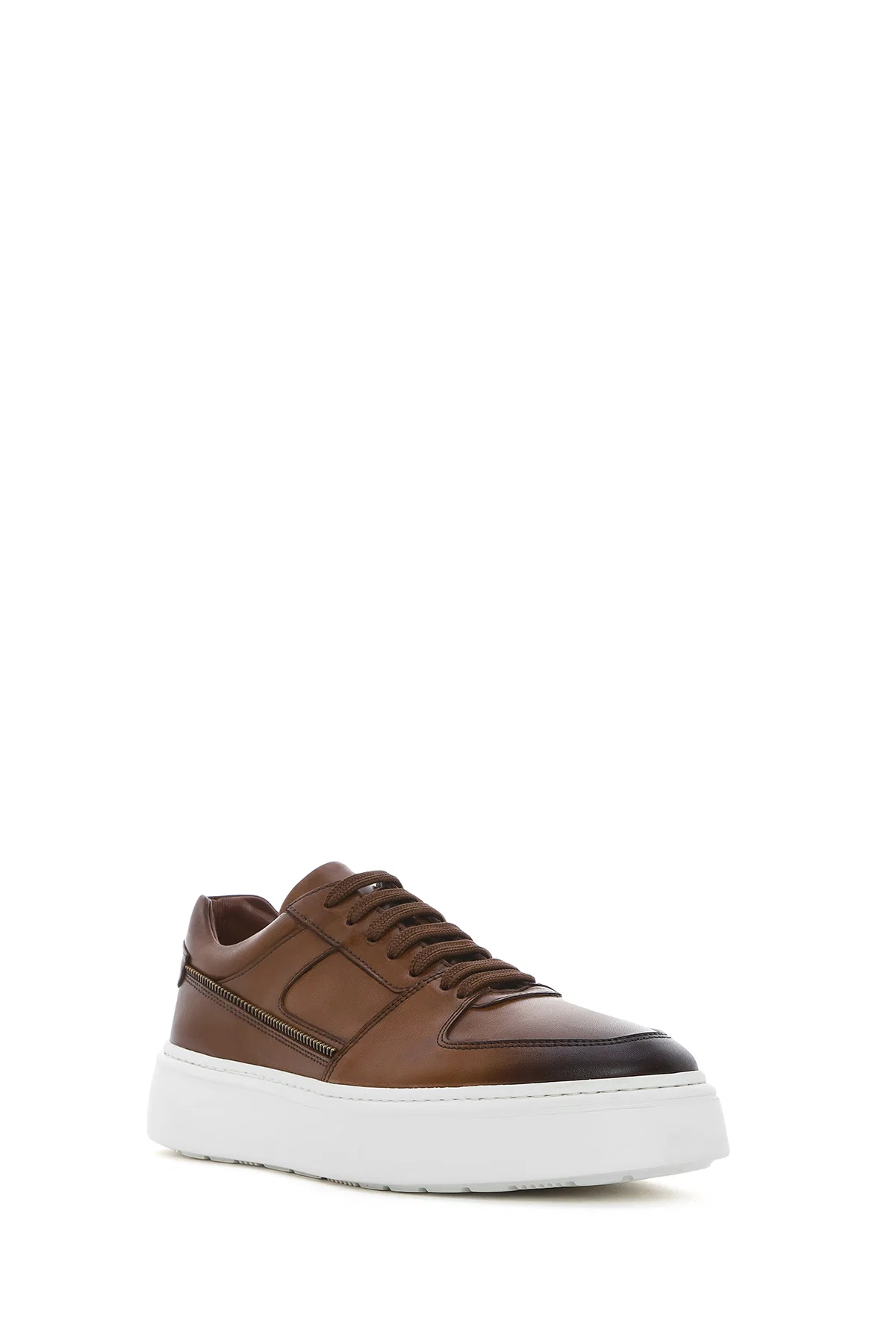 Erkek Taba Bağcıklı Kalın Tabanlı Deri Sneaker - Image 7
