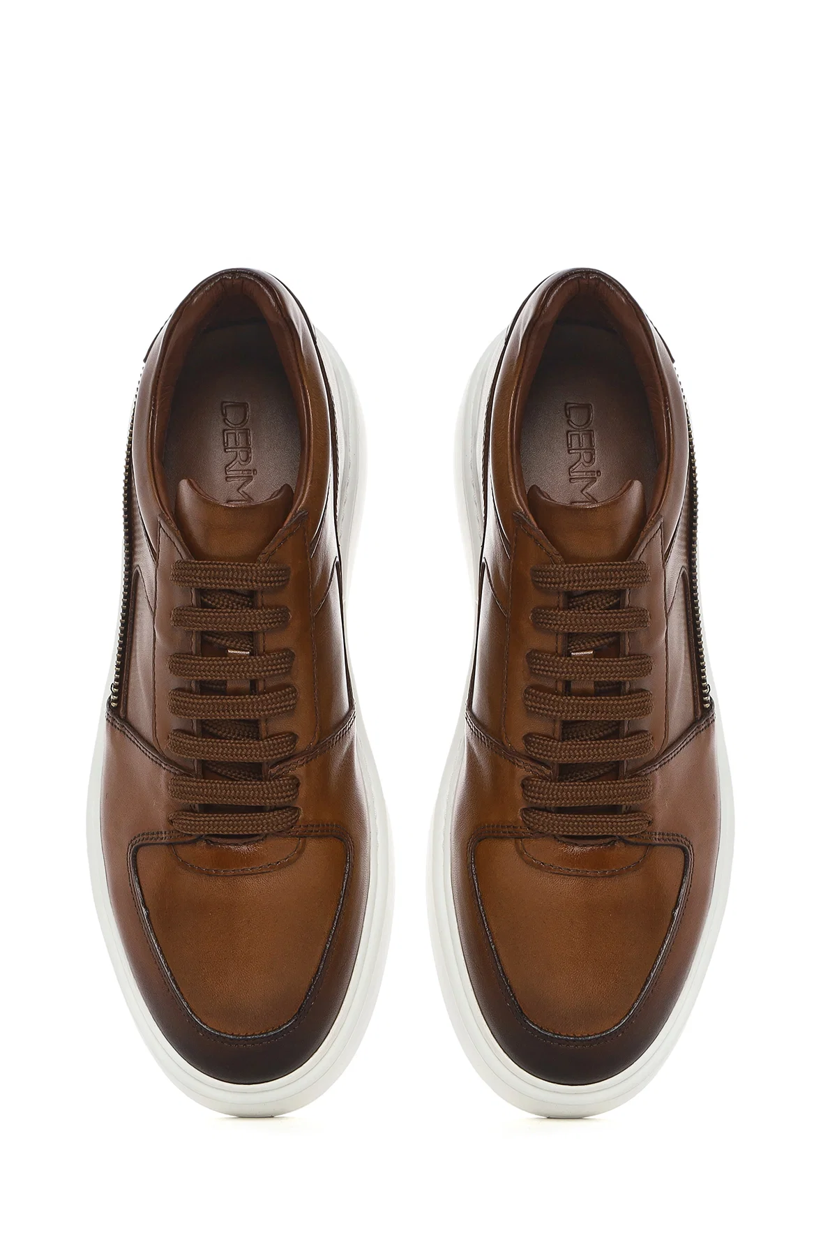 Erkek Taba Bağcıklı Kalın Tabanlı Deri Sneaker - Image 8