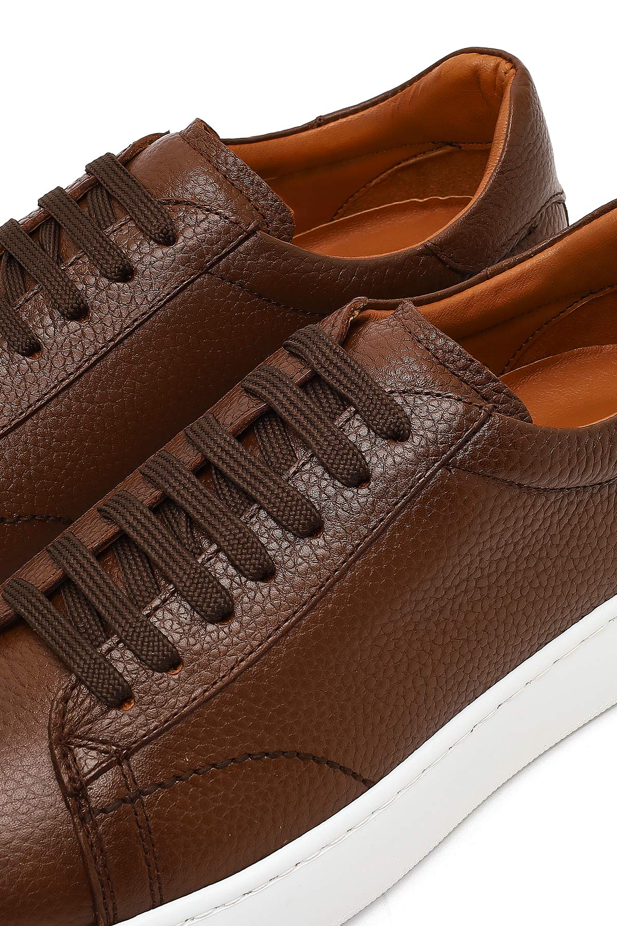 Erkek Taba Bağcıklı Kalın Tabanlı Deri Sneaker - Image 10