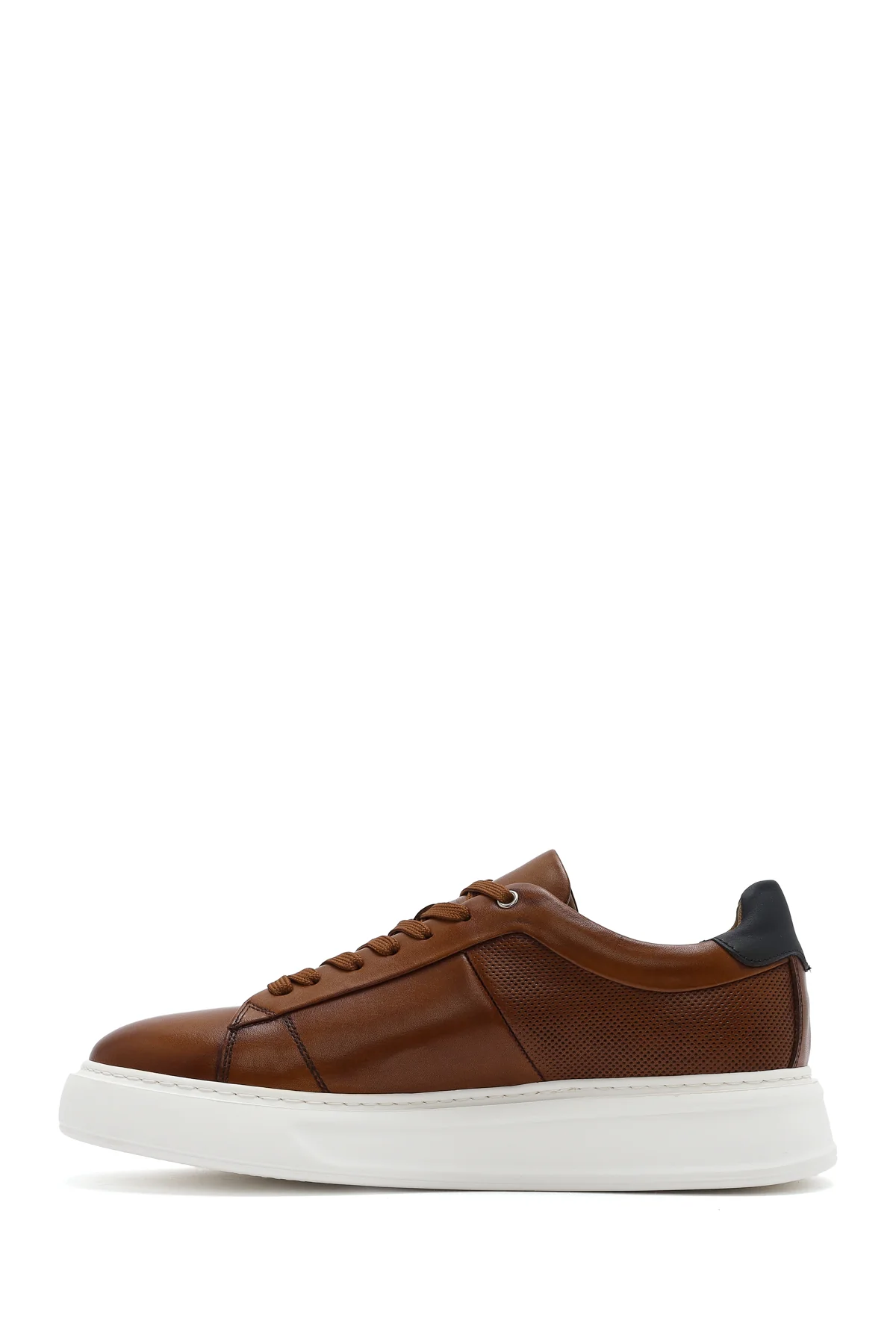 Erkek Taba Bağcıklı Kalın Tabanlı Deri Sneaker - Image 3