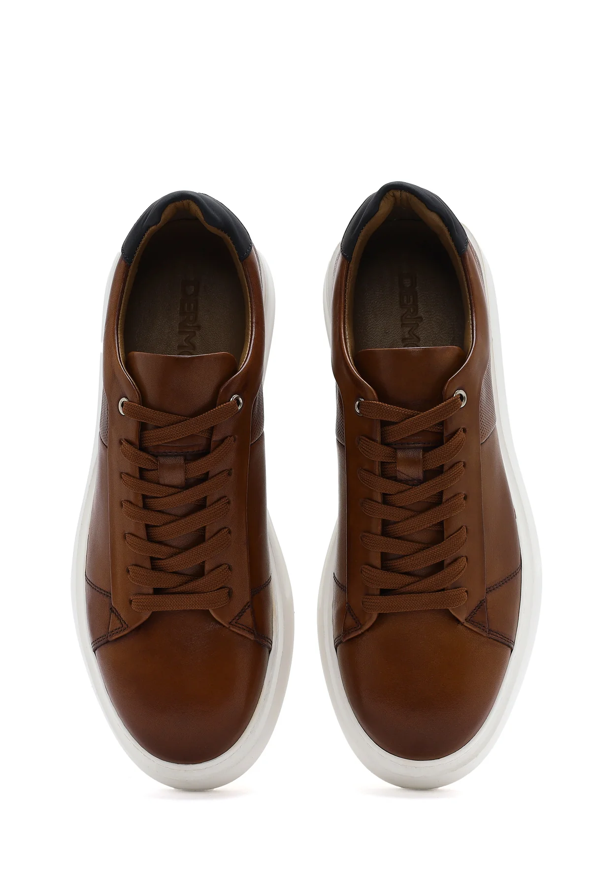 Erkek Taba Bağcıklı Kalın Tabanlı Deri Sneaker - Image 4