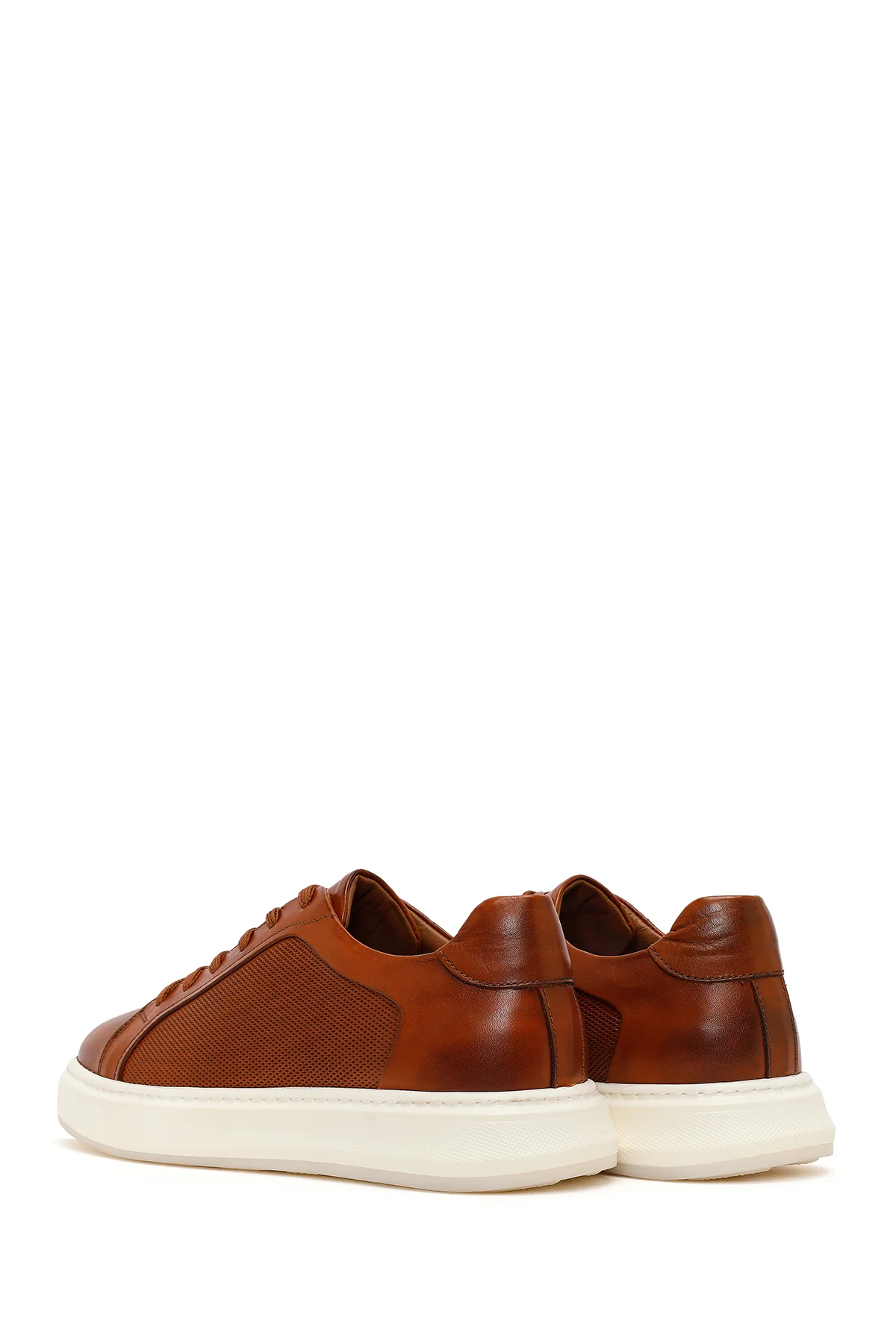 Erkek Taba Bağcıklı Kalın Tabanlı Deri Sneaker - Image 6
