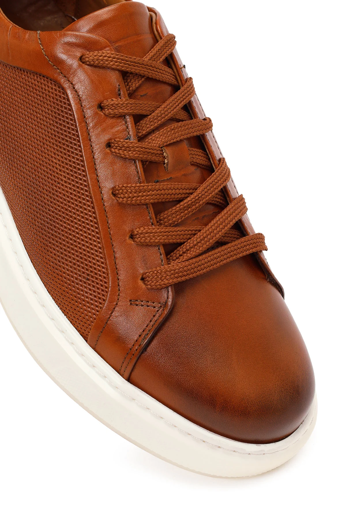 Erkek Taba Bağcıklı Kalın Tabanlı Deri Sneaker - Image 9