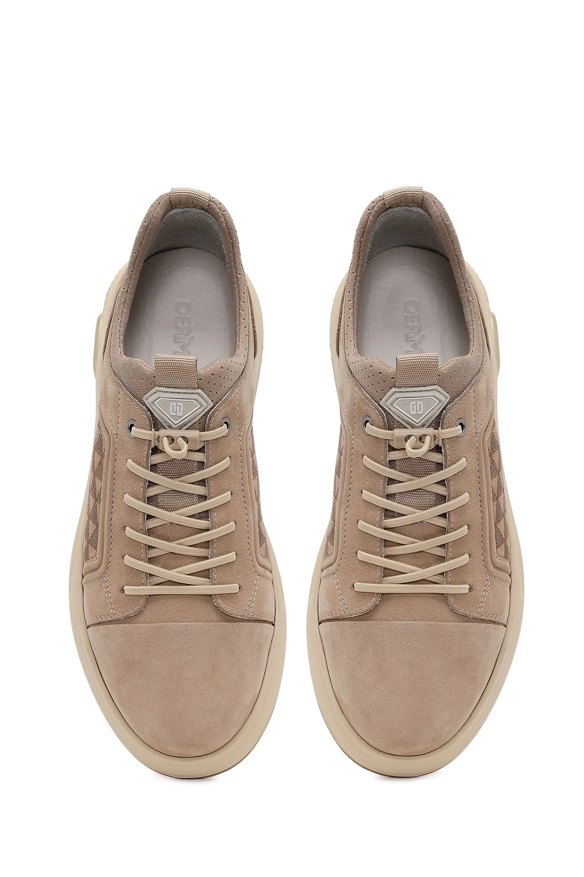 Erkek Vizon Bağcıklı Baskılı Nubuk Deri Sneaker - Image 4