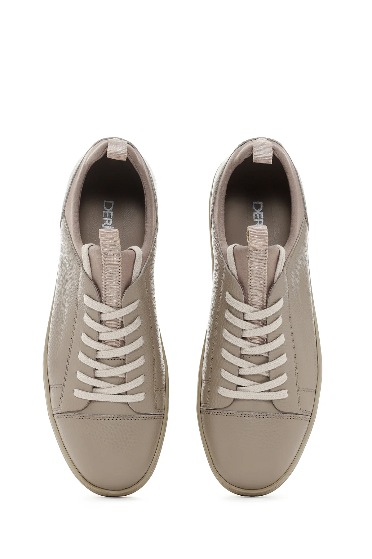 Erkek Vizon Bağcıklı Deri Sneaker - Image 6