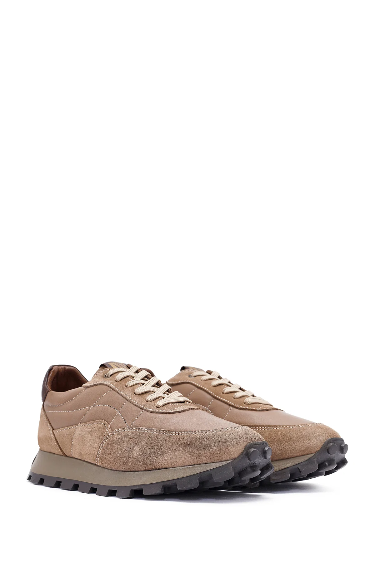 Erkek Vizon Bağcıklı Deri Sneaker - Image 3