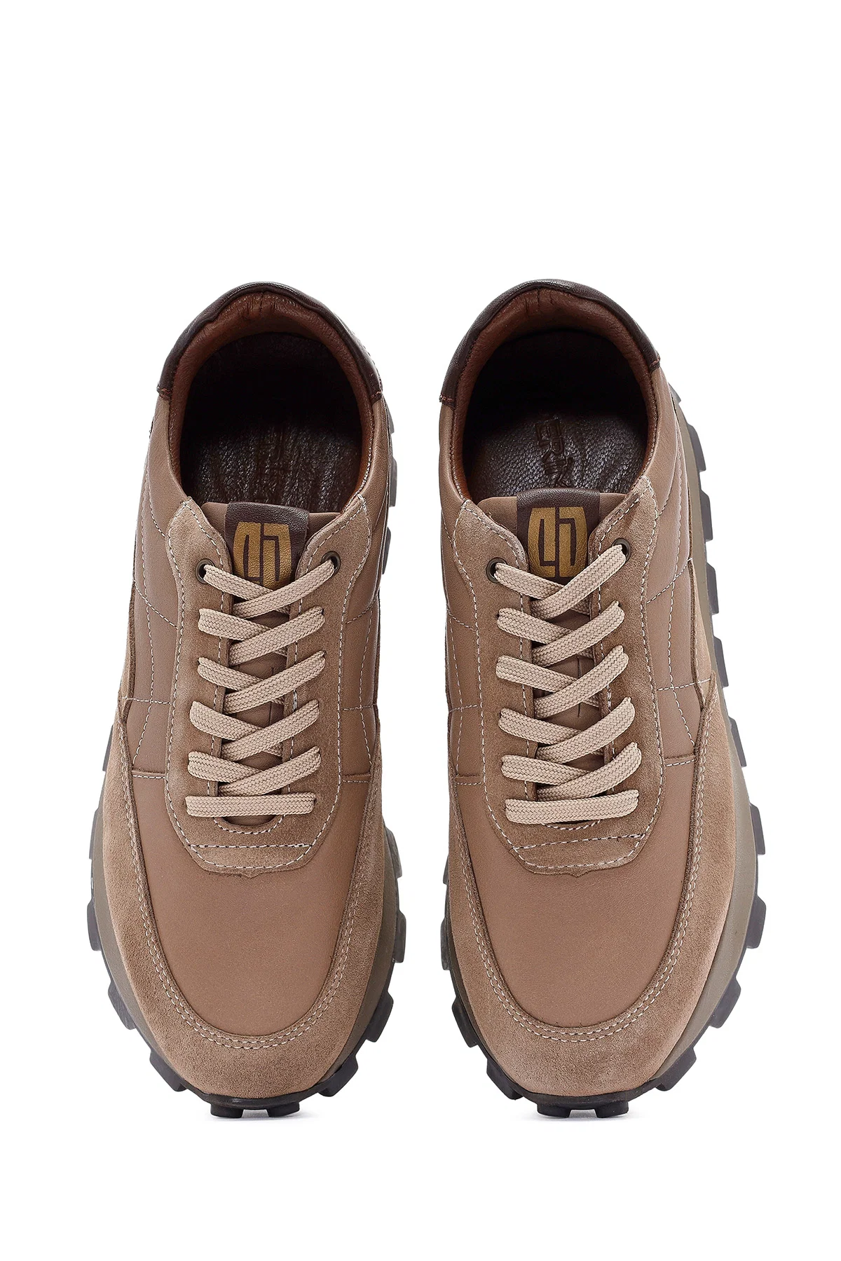 Erkek Vizon Bağcıklı Deri Sneaker - Image 7