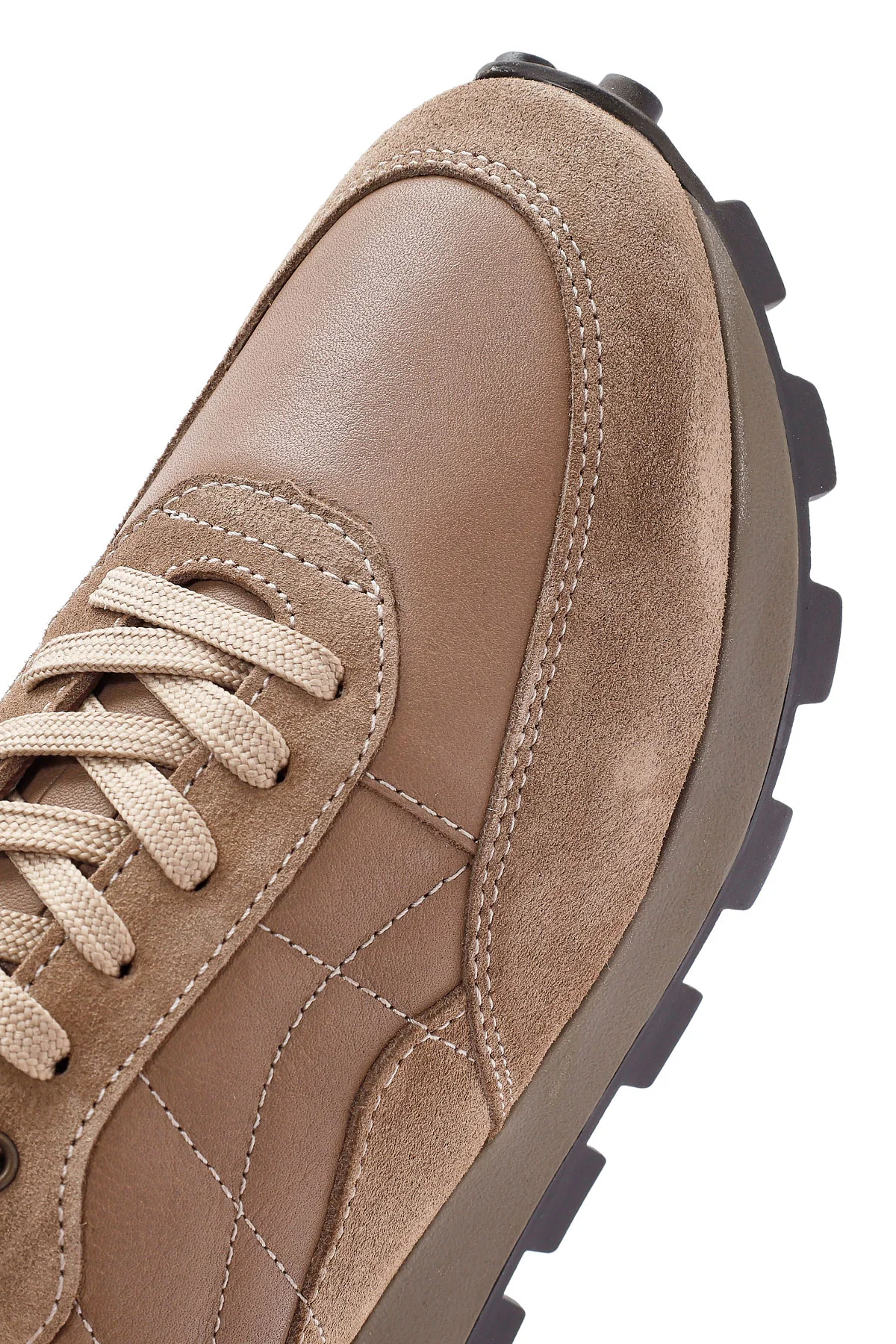 Erkek Vizon Bağcıklı Deri Sneaker - Image 9