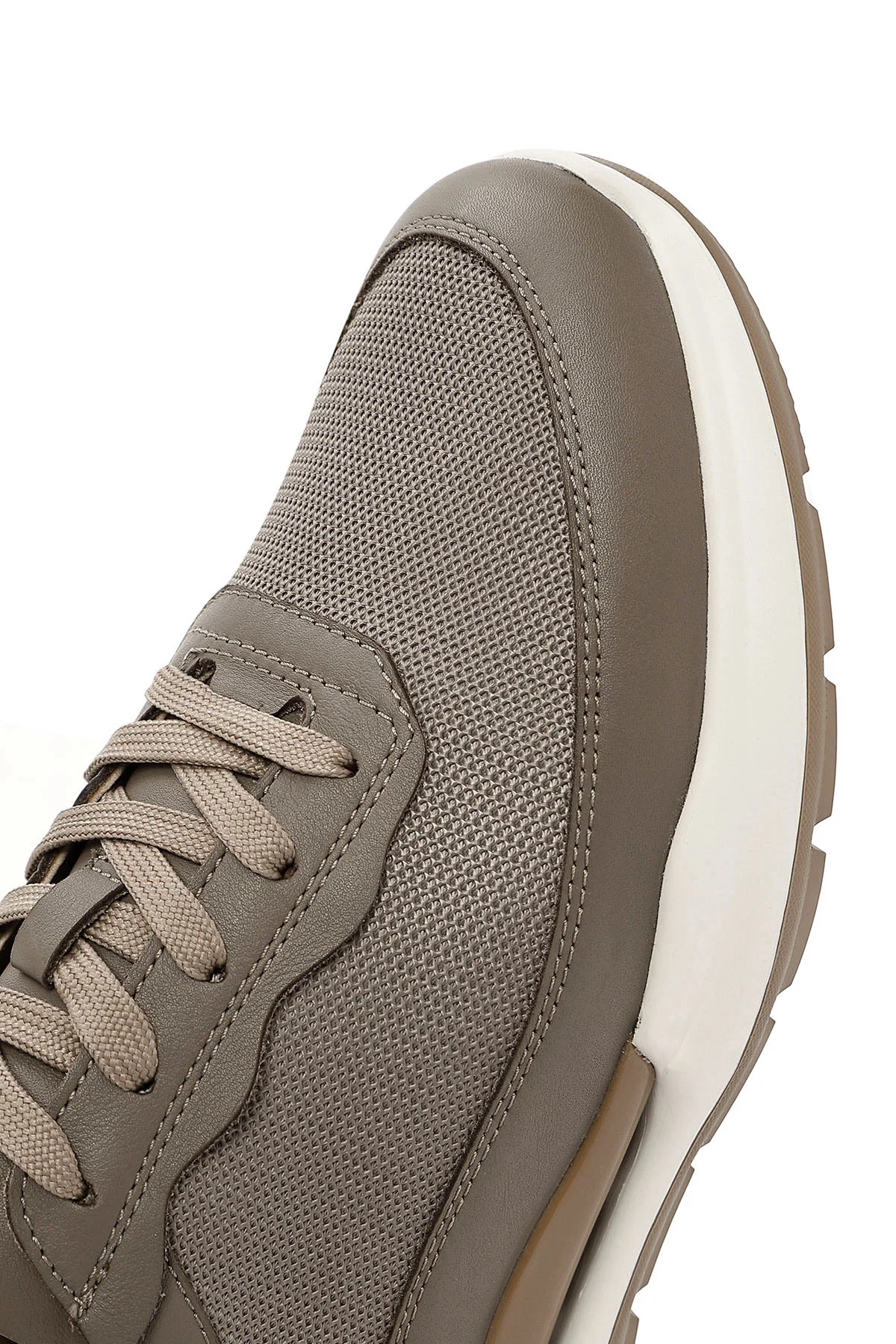 Erkek Vizon Bağcıklı Deri Sneaker - Image 9
