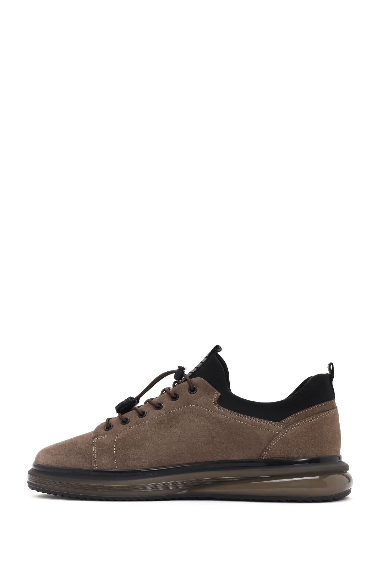 Erkek Vizon Bağcıklı Kalın Tabanlı Deri Casual Sneaker - Image 2