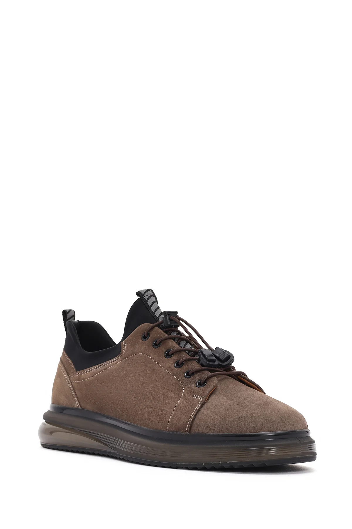 Erkek Vizon Bağcıklı Kalın Tabanlı Deri Casual Sneaker - Image 6