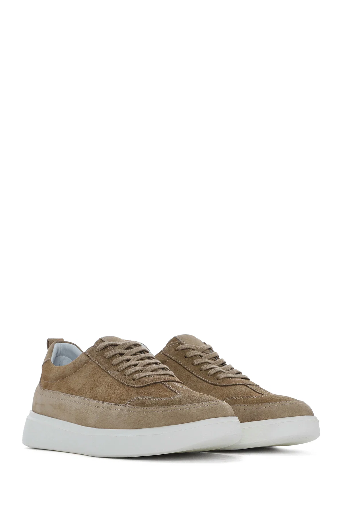 Erkek Vizon Bağcıklı Kalın Tabanlı Deri Sneaker - Image 3