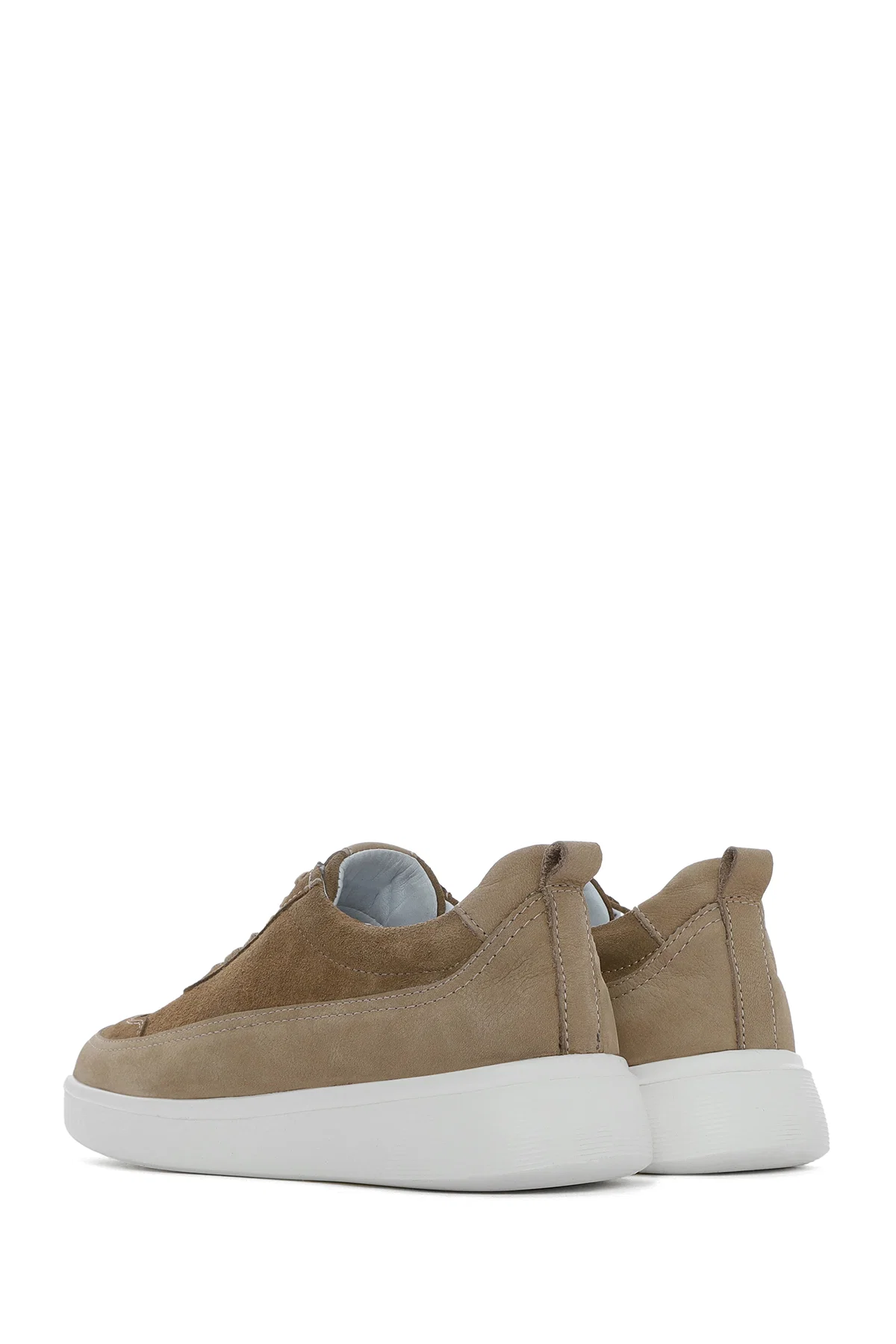 Erkek Vizon Bağcıklı Kalın Tabanlı Deri Sneaker - Image 5