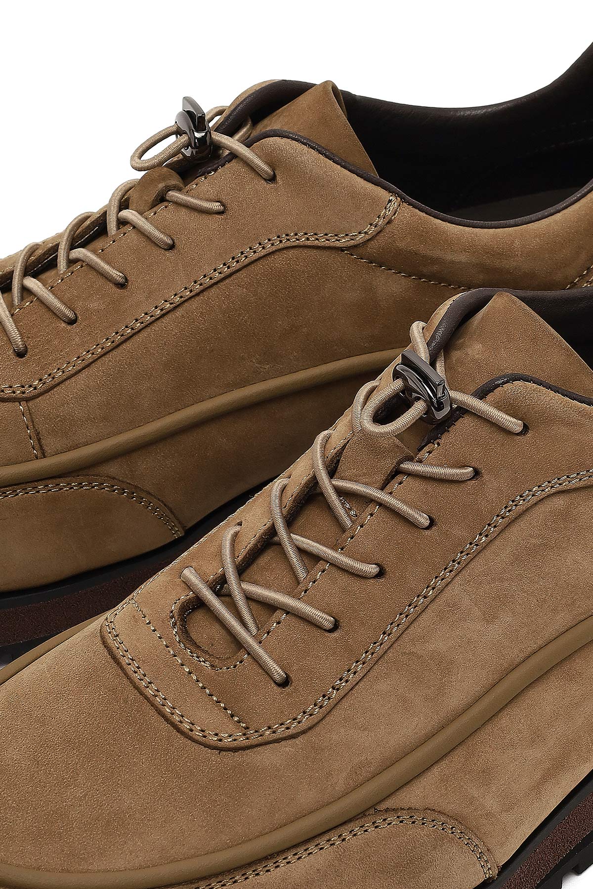 Erkek Vizon Bağcıklı Kalın Tabanlı Nubuk Deri Casual Sneaker - Image 11