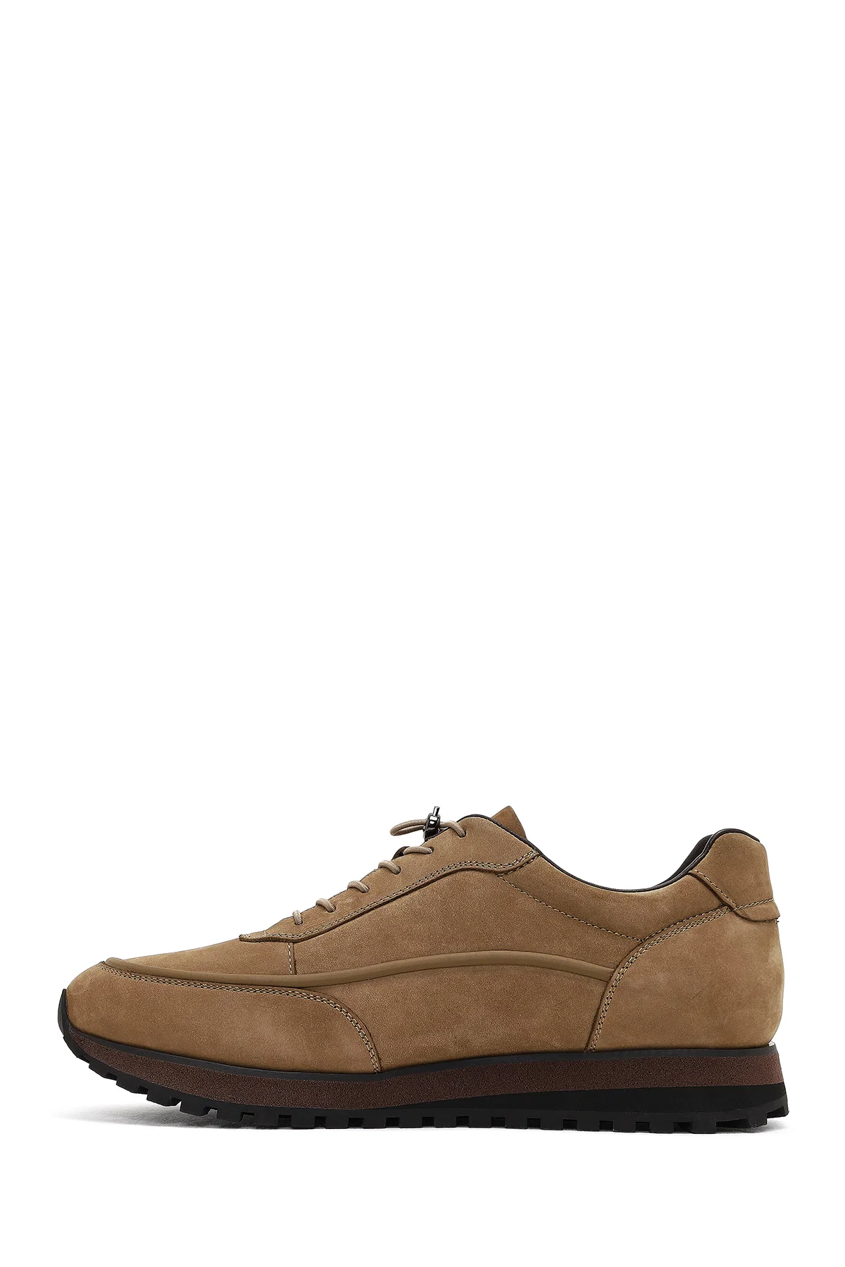 Erkek Vizon Bağcıklı Kalın Tabanlı Nubuk Deri Casual Sneaker - Image 2